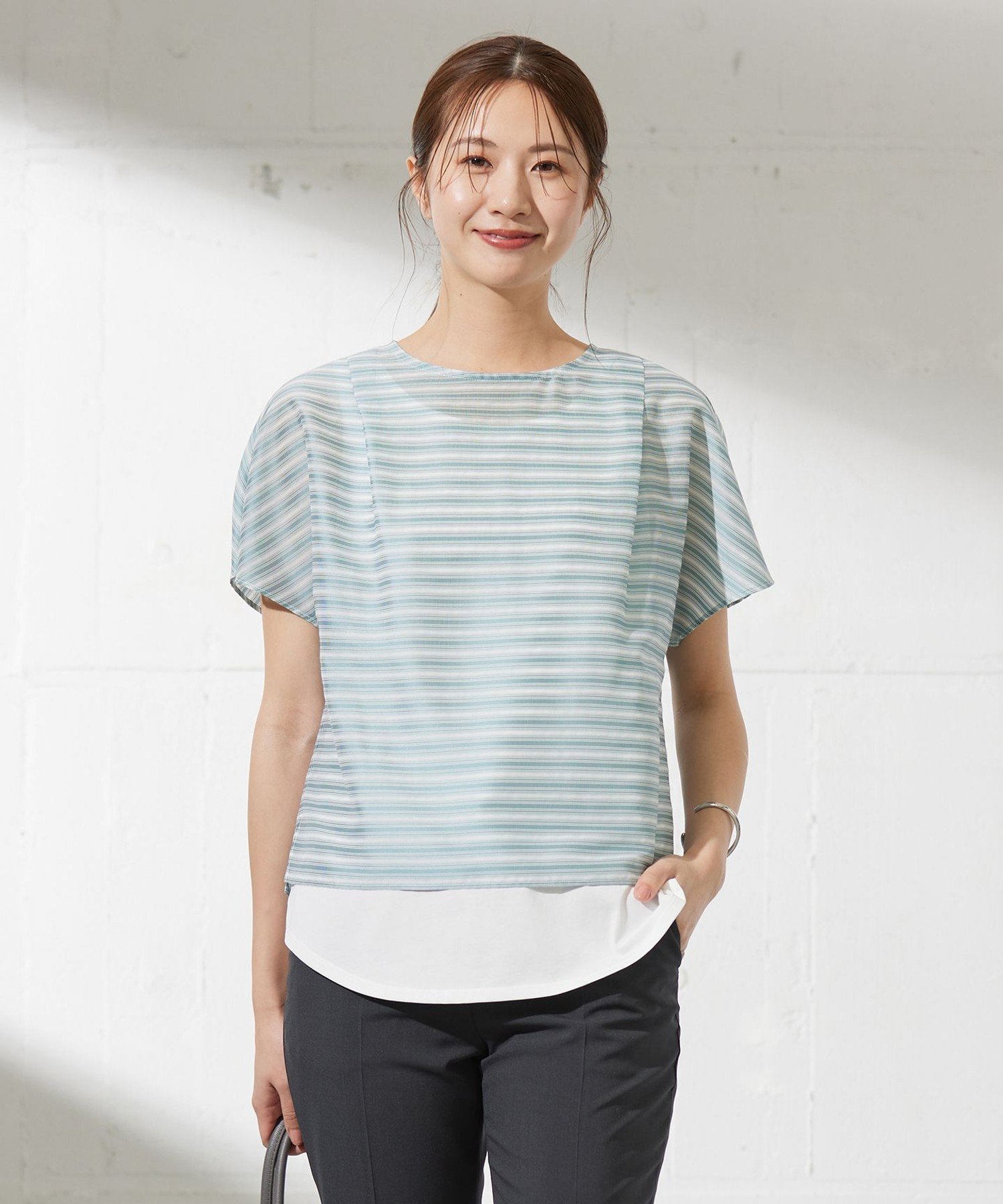 J.PRESS シアーボーダーツイン カットソー ジェイプレス トップス カットソー・Tシャツ ネイビー ブラウン
