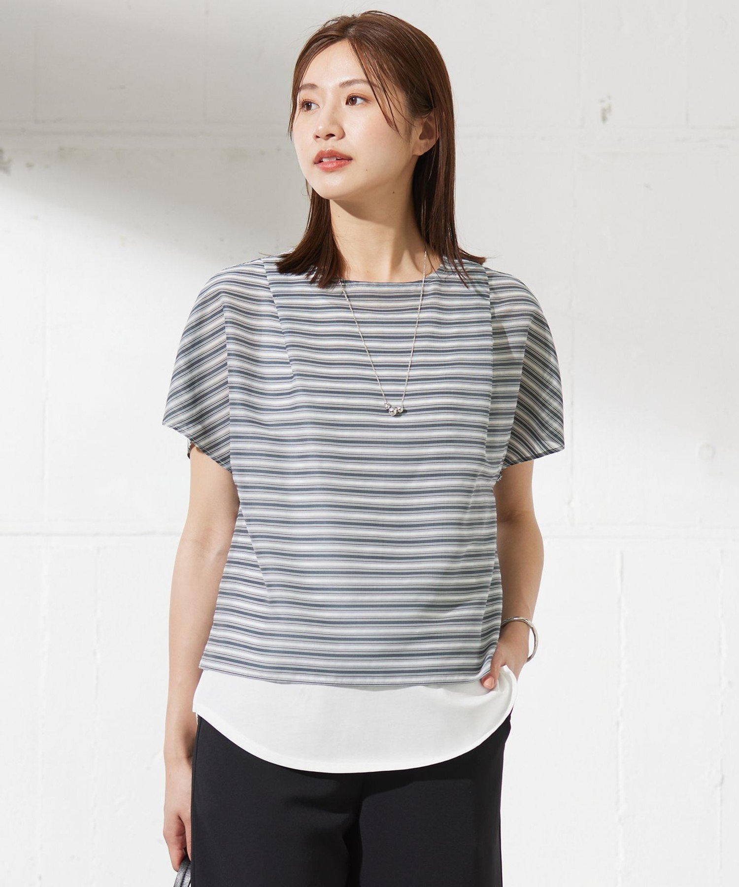 J.PRESS シアーボーダーツイン カットソー ジェイプレス トップス カットソー・Tシャツ ネイビー ブラウン