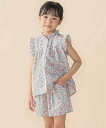 BeBe Petits Pois Vert 小花柄フリルブラウス+キュロットパンツセットアップ(95~150cm) ベベ オンライン ストア スーツ・フォーマル...