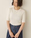 AMERICAN HOLIC 袖口バイカラー半袖ニットプルオーバー アメリカン ホリック トップス ニット ネイビー ホワイト ピンク