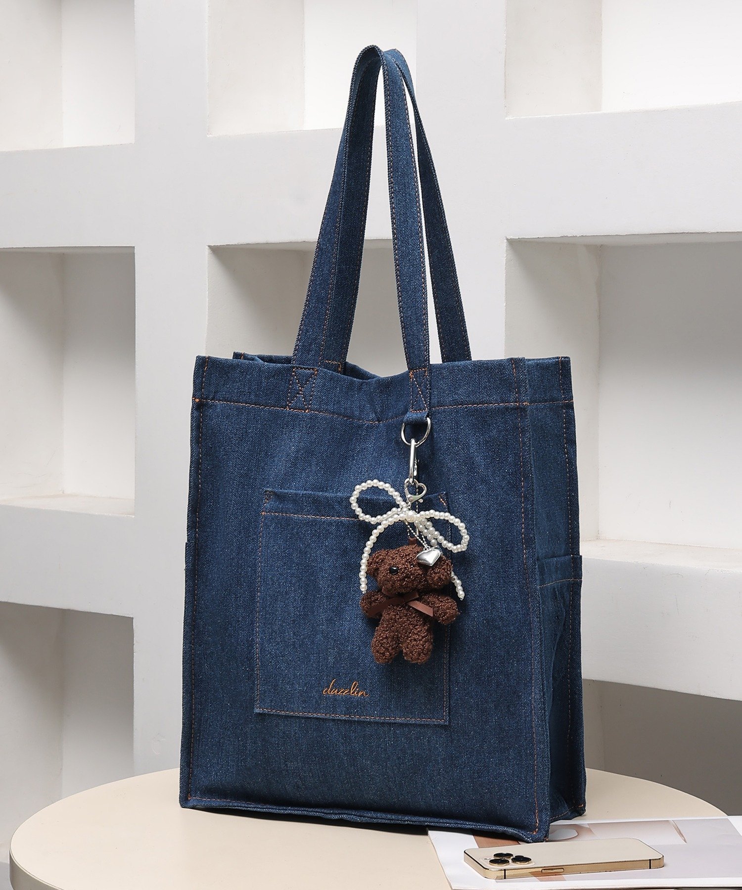 【SALE／10%OFF】dazzlin 熊チャーム キャンバス デニム 縦型トートバッグ 推し活バッグ スタイルコード バッグ トートバッグ ブラック【送料無料】