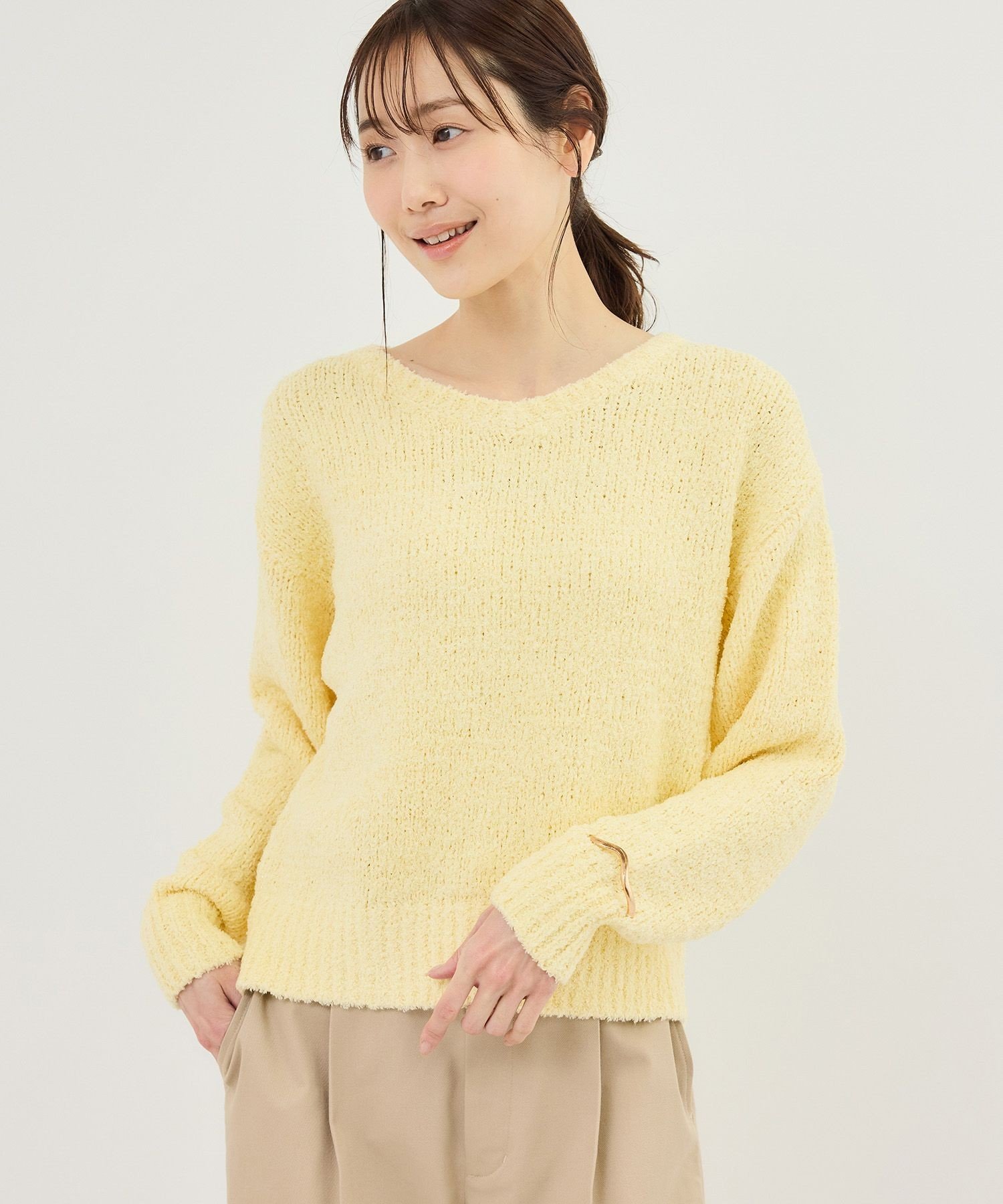 ROPE' PICNIC フリンジヤーンラメニット ロペピクニック トップス ニット パープル ブルー ベージュ ホワイト【送料無料】