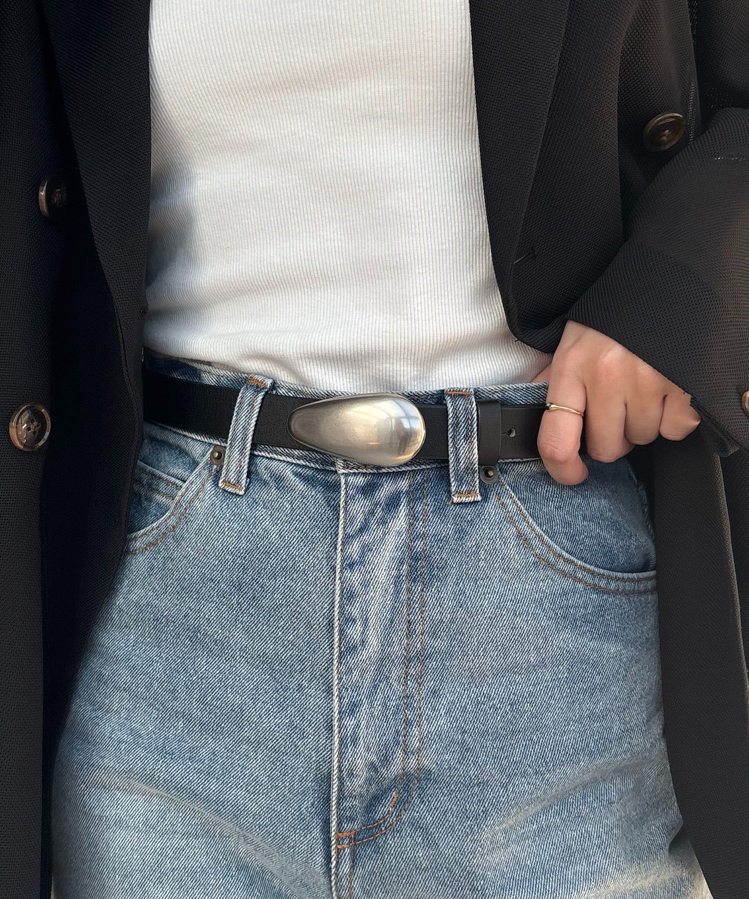 CAPRICIEUX LE'MAGE エッグバックルスエードベルト カプリシュ　レマージュ ファッション雑貨 ベルト ブラック ベージュ【送料無料】