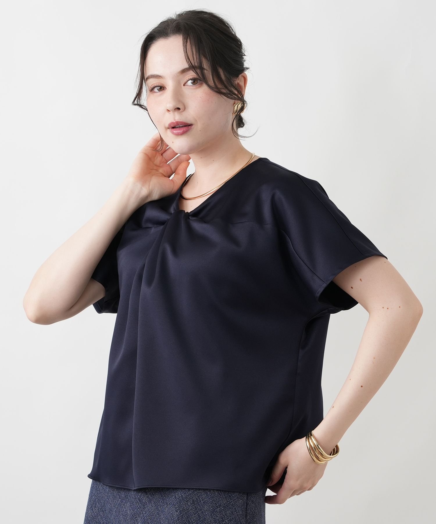 Leilian PLUS HOUSE カットソー【Leilian WHITE LABEL】 レリアン プラスハウス トップス カットソー・Tシャツ ネイビー ホワイト