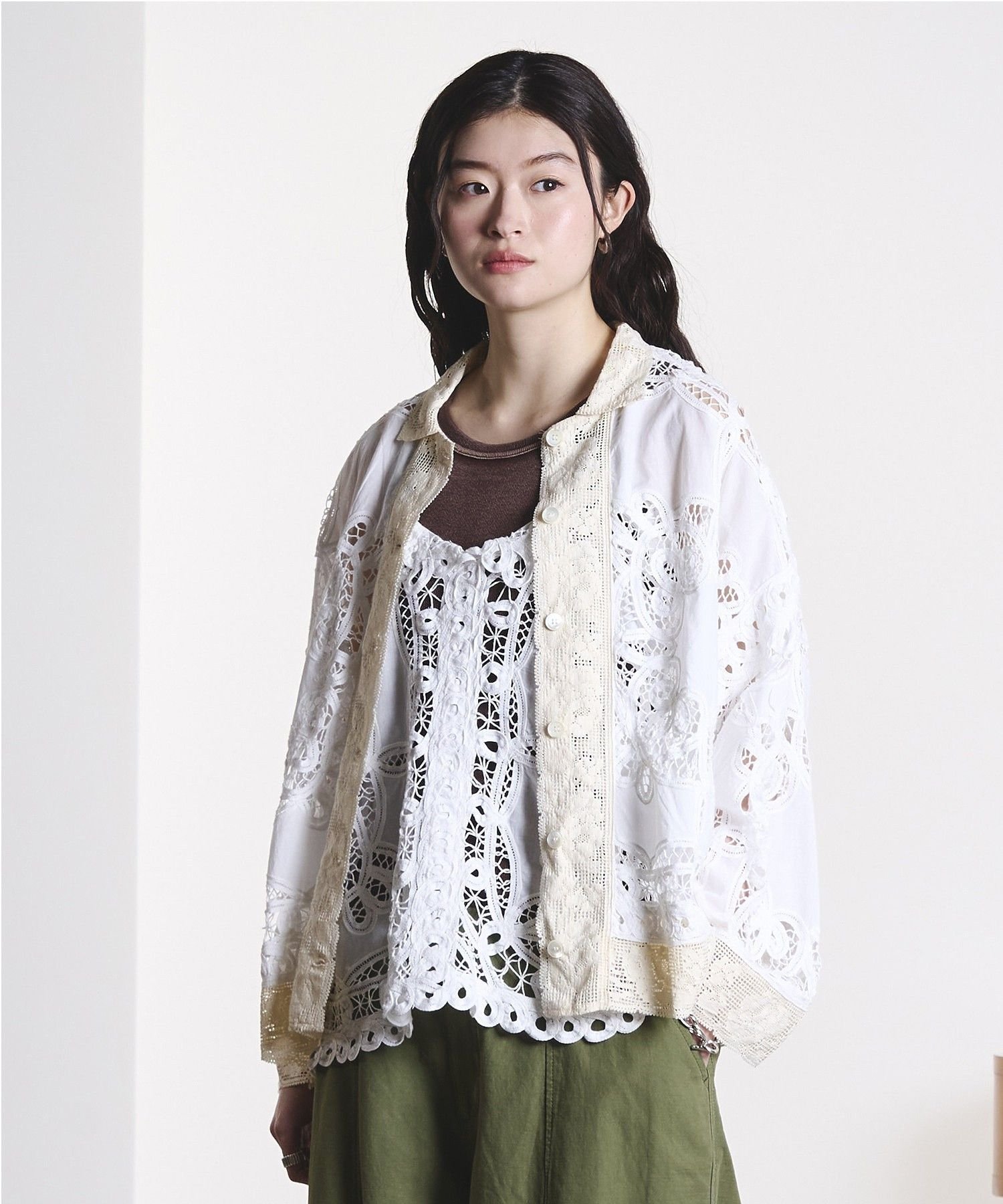 ROSE BUD mag.byc/BATTEN LACE SHIRT ローズバッド トップス シャツ・ブラウス レッド ホワイト