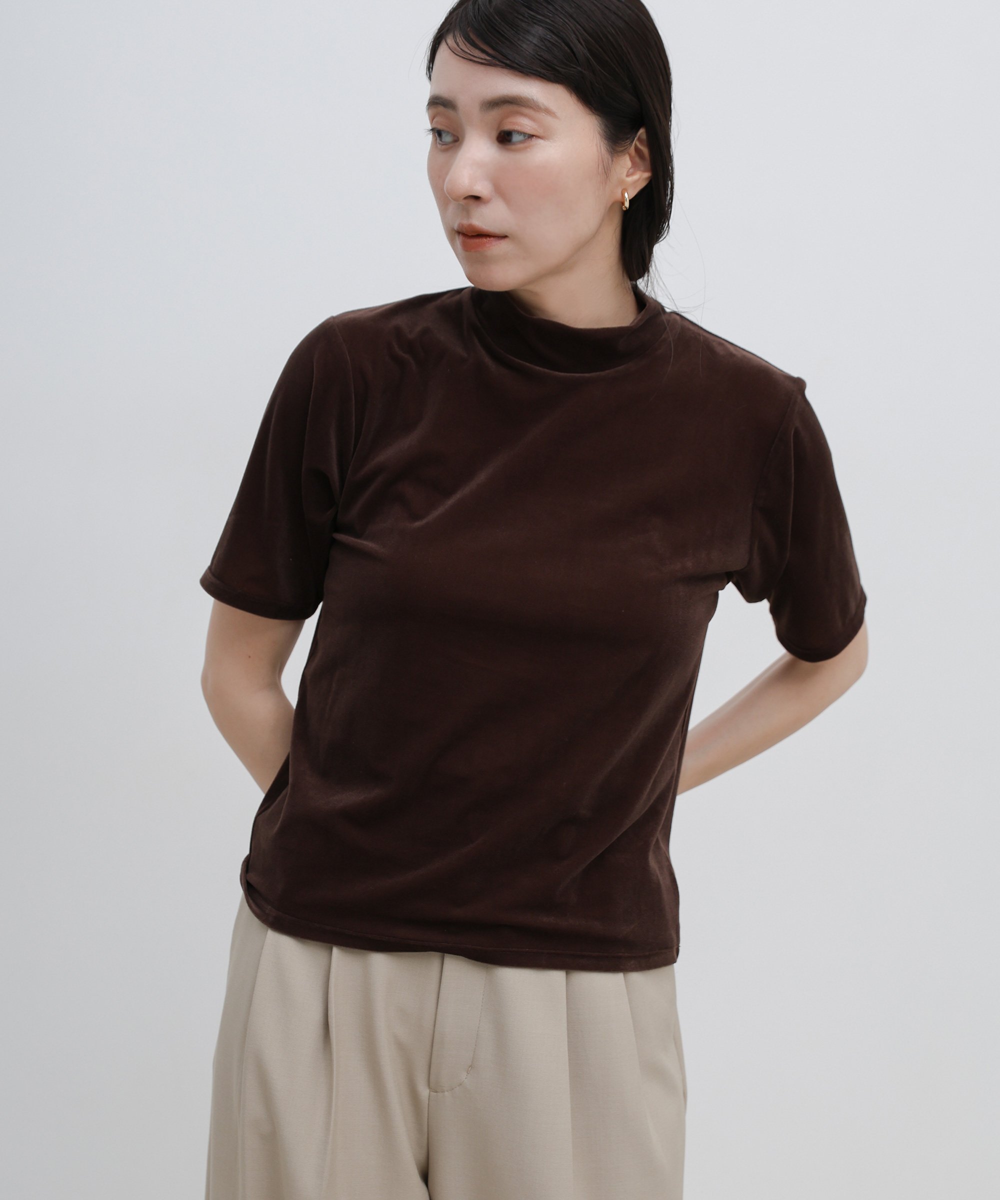 SELECT MOCA プチハイネックライトベロアTシャツ セレクトモカ トップス カットソー・Tシャツ