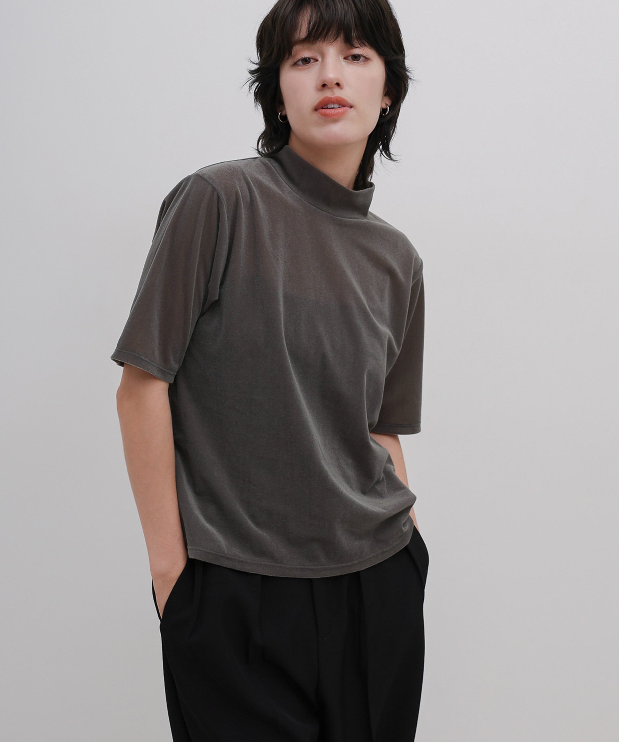 SELECT MOCA プチハイネックライトベロアTシャツ セレクトモカ トップス カットソー・Tシャツ