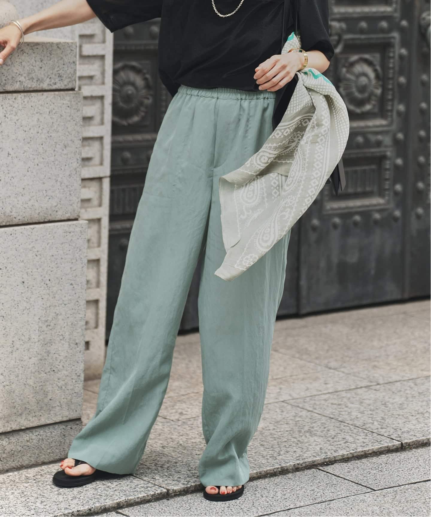 VERMEIL par iena Dry Poplin イージーパンツ ヴェルメイユ パー イエナ パンツ その他のパンツ オレンジ グリーン ネイビー