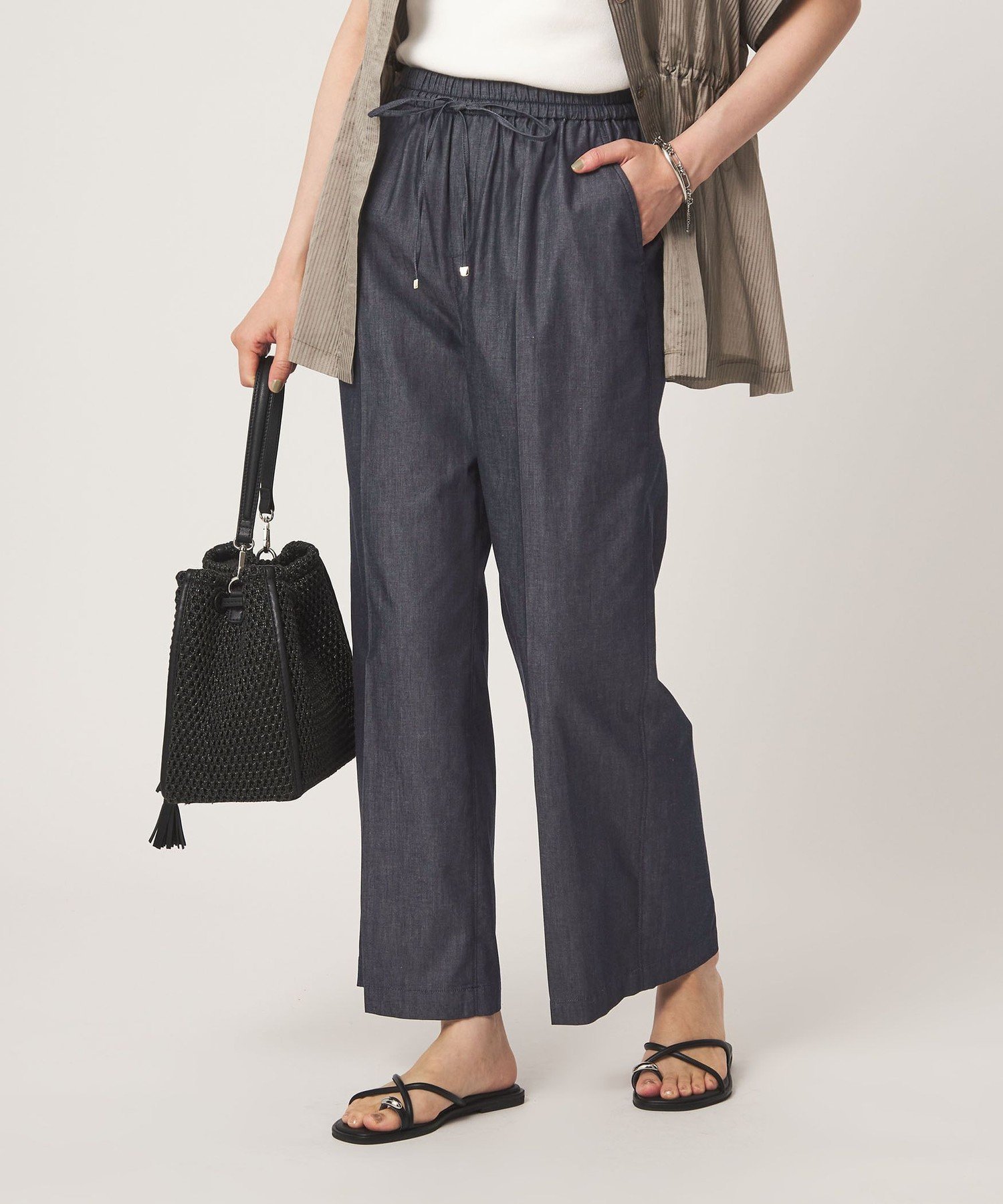 [size SHORT/TALLあり]ライト デニム ニーハイフレアパンツ ユナイテッドアローズ グリーンレーベルリラクシング パンツ その他のパンツ ネイビー