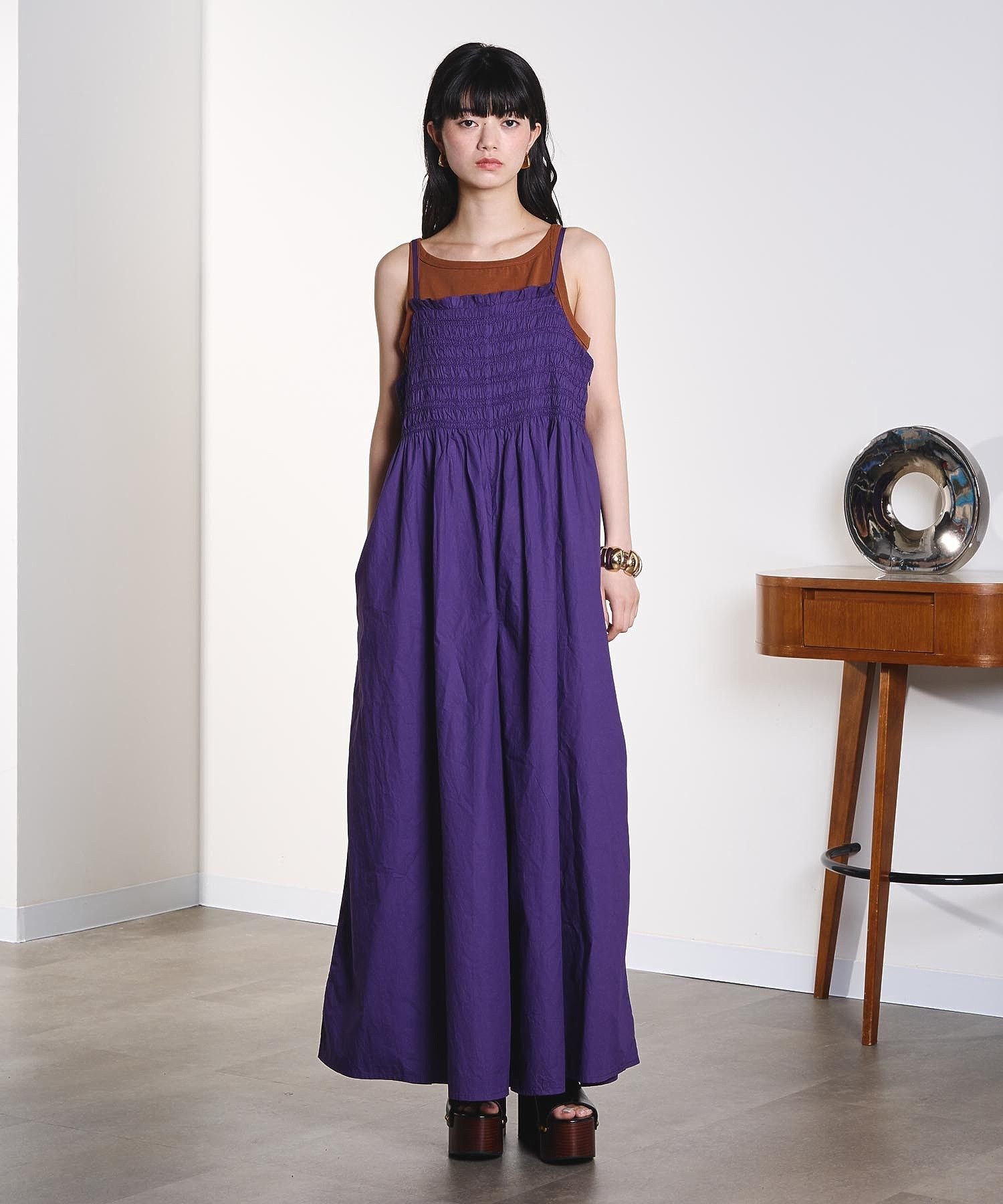 ROSE BUD SHIRRING ALL IN ONE ローズバッド パンツ その他のパンツ パープル ブラック