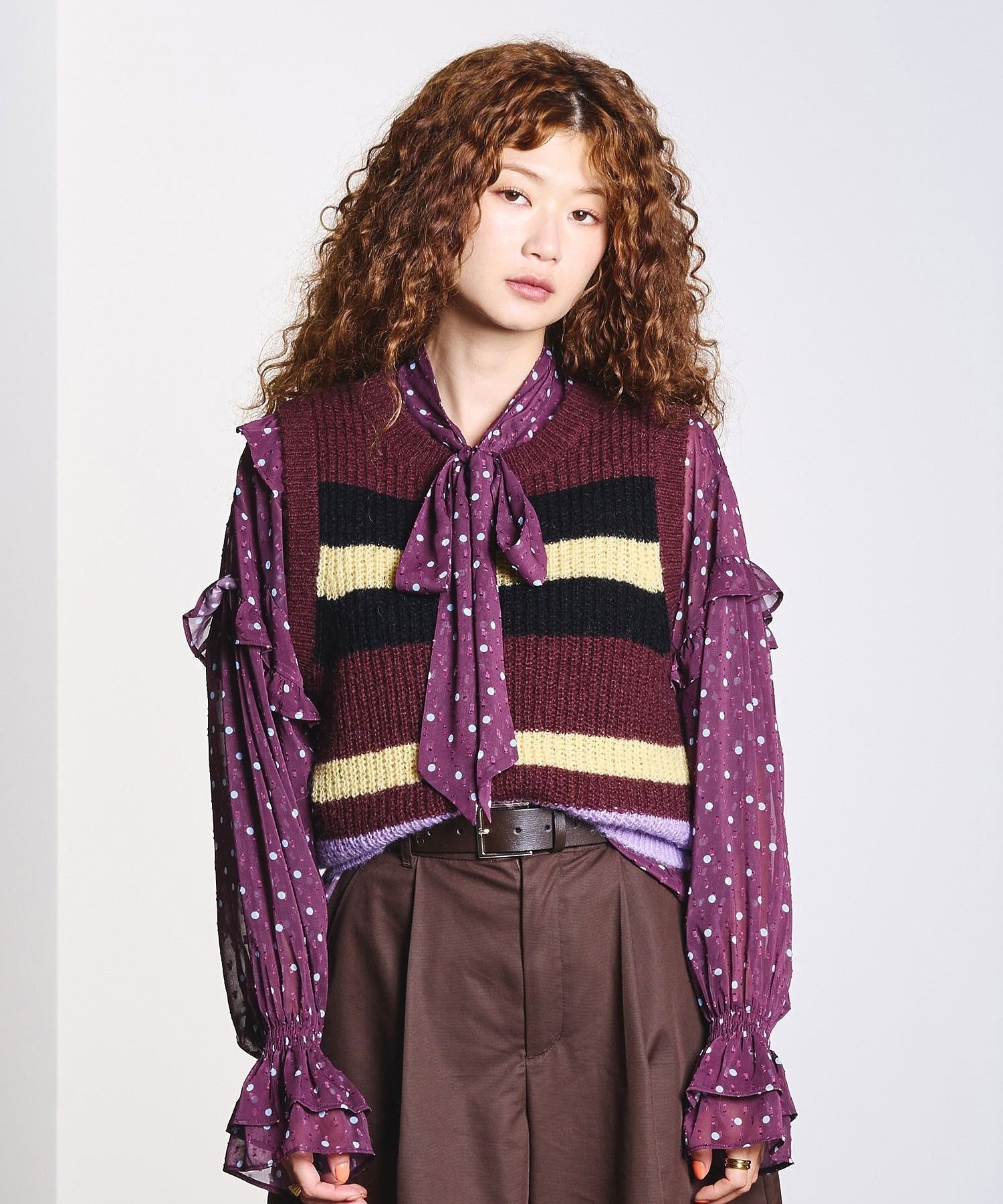 ROSE BUD COLOR BLOCK KNIT VEST ローズバッド トップス ニット ブラウン ベージュ【送料無料】