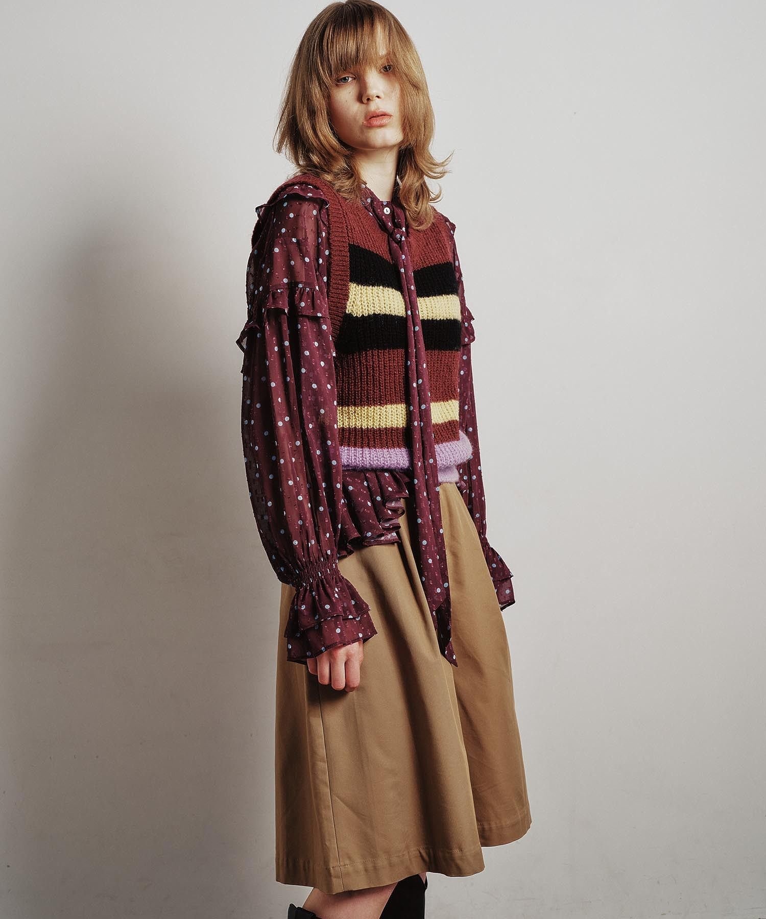 ROSE BUD COLOR BLOCK KNIT VEST ローズバッド トップス ニット ブラウン ベージュ