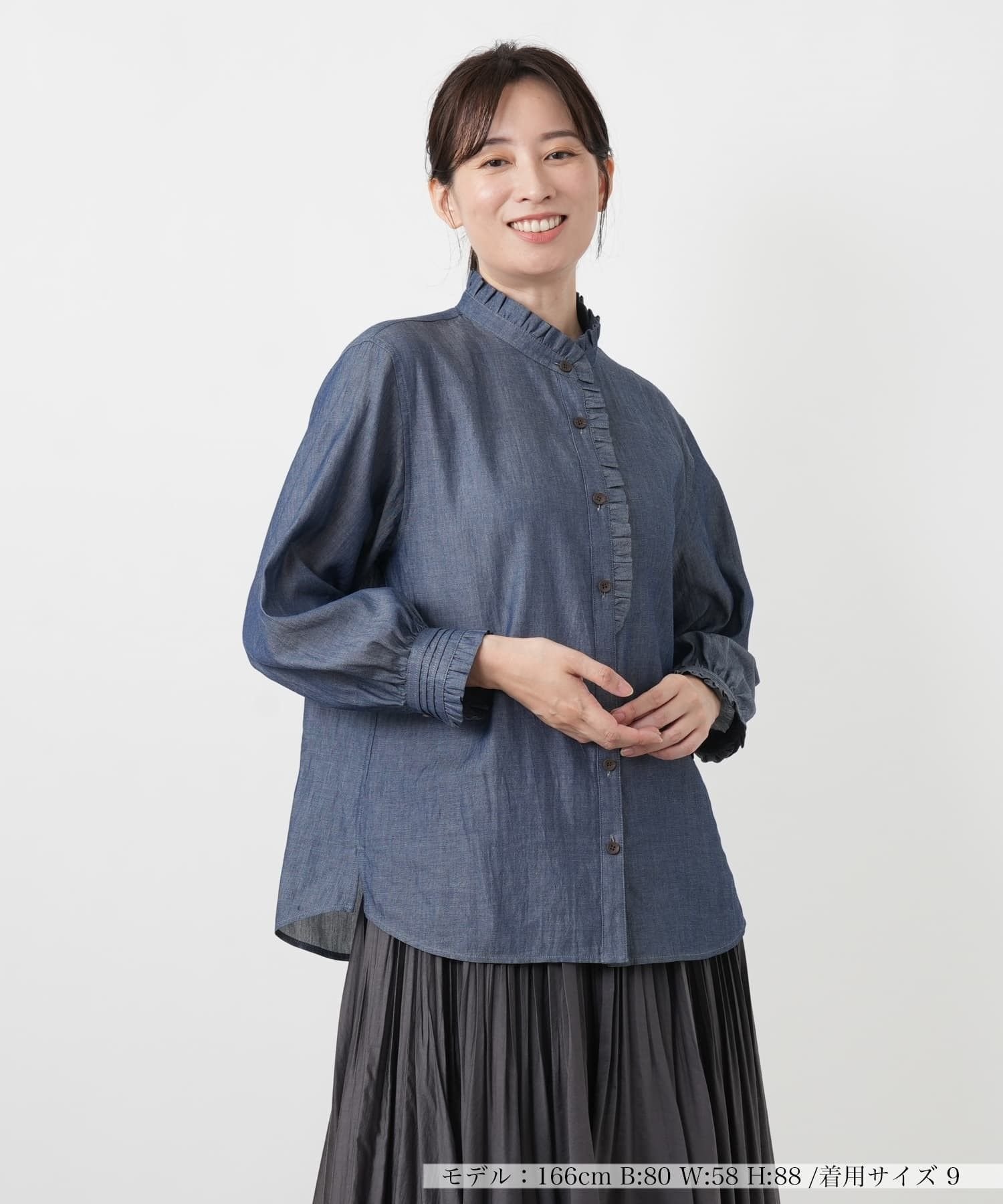 Leilian フリルスタンドカラーブラウス【Leilian WHITE LABEL】 レリアン トップス シャツ・ブラウス ブルー