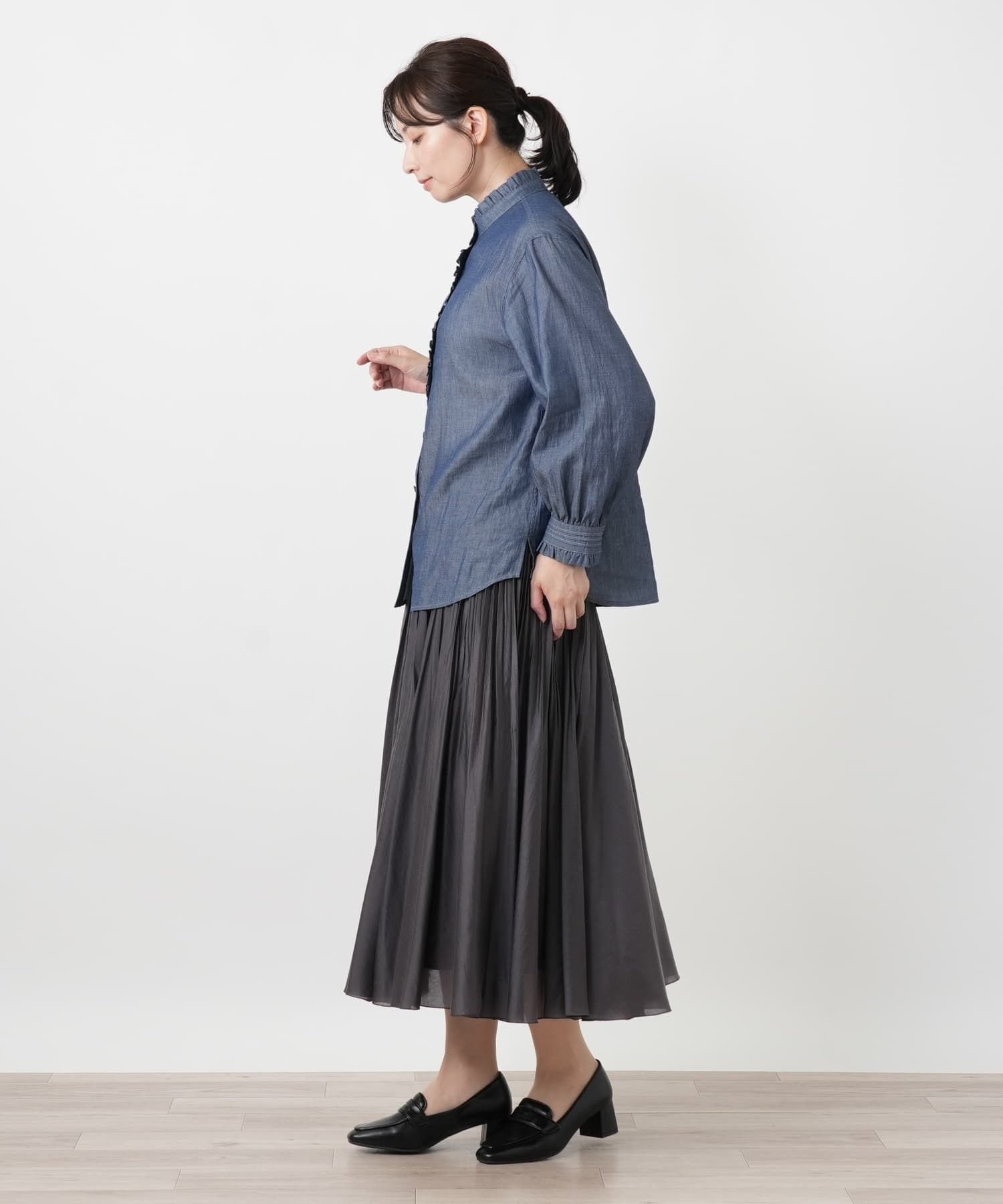 Leilian フリルスタンドカラーブラウス【Leilian WHITE LABEL】 レリアン トップス シャツ・ブラウス ブルー