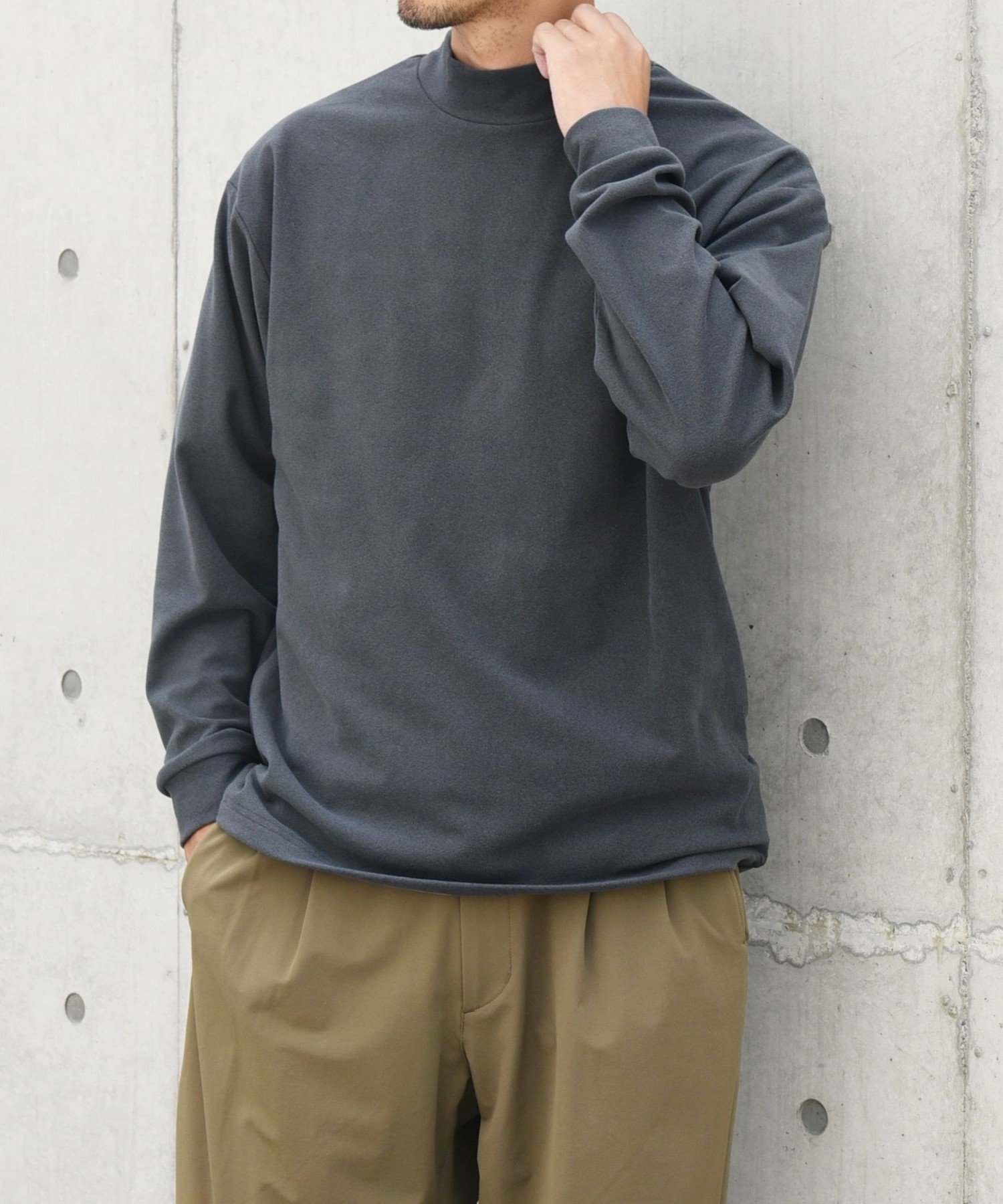 【WEB限定】SHIPS any: ブラッシュド スムース モックネック Tシャツ(ロンT)◇ シップス トップス カットソー・Tシャツ グレー ホワイト ブルー