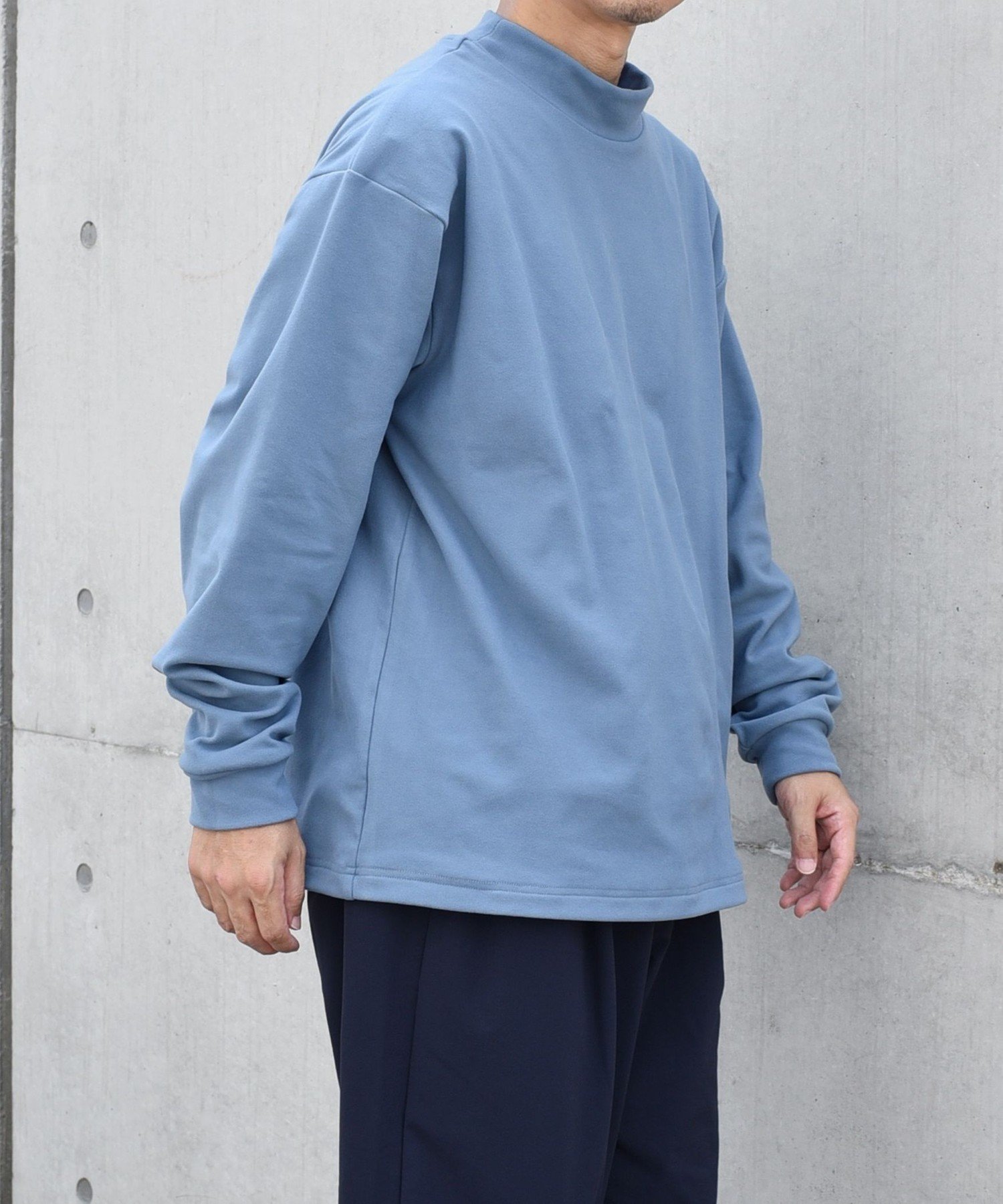 【WEB限定】SHIPS any: ブラッシュド スムース モックネック Tシャツ(ロンT)◇ シップス トップス カットソー・Tシャツ グレー ホワイト ブルー