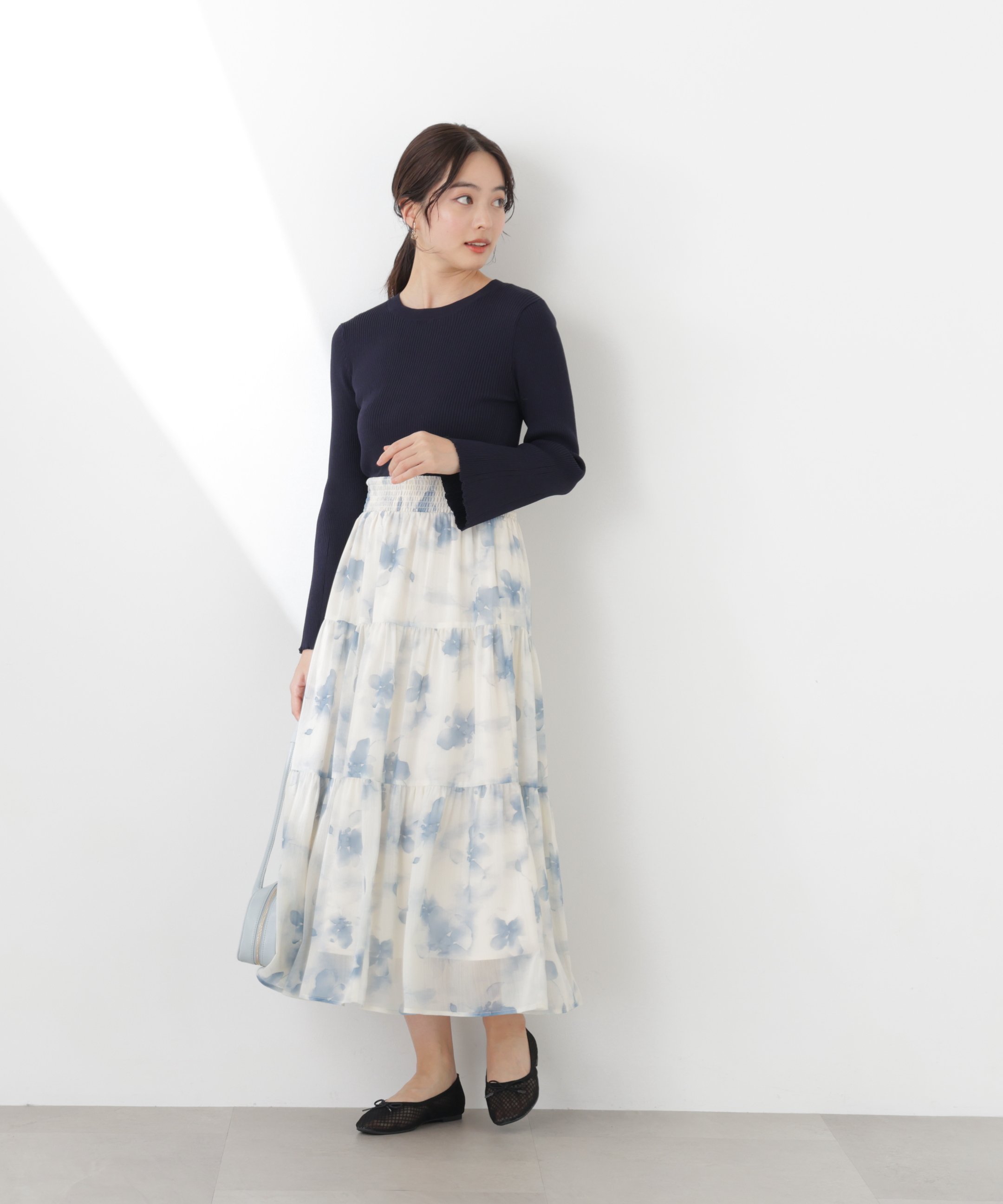 PROPORTION BODY DRESSING ニットドッキング花柄シャーリングワンピース 26SS プロポーションボディドレッシング ワンピース・ドレス ワンピース ピンク ブルー