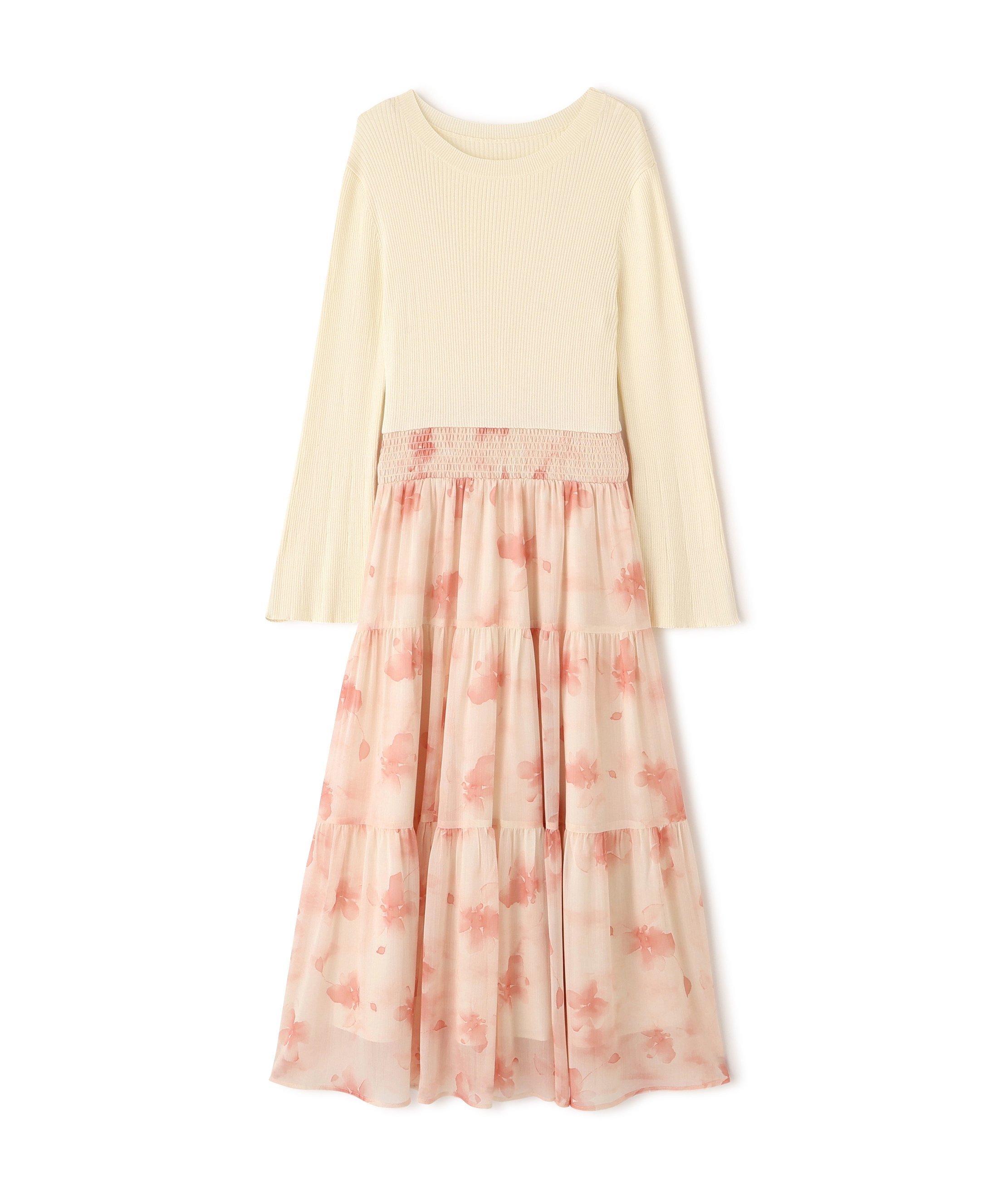 PROPORTION BODY DRESSING ニットドッキング花柄シャーリングワンピース 26SS プロポーションボディドレッシング ワンピース・ドレス ワンピース ピンク ブルー