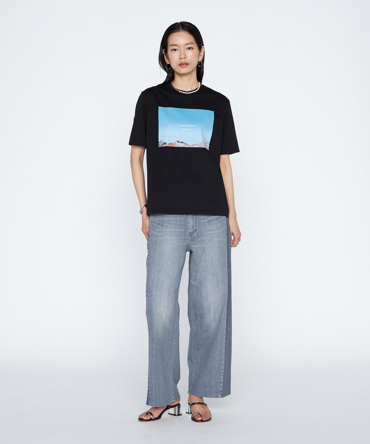 スビンプラチナム天竺 フォトプリントTシャツ コムサ トップス カットソー・Tシャツ ブラック ホワイト