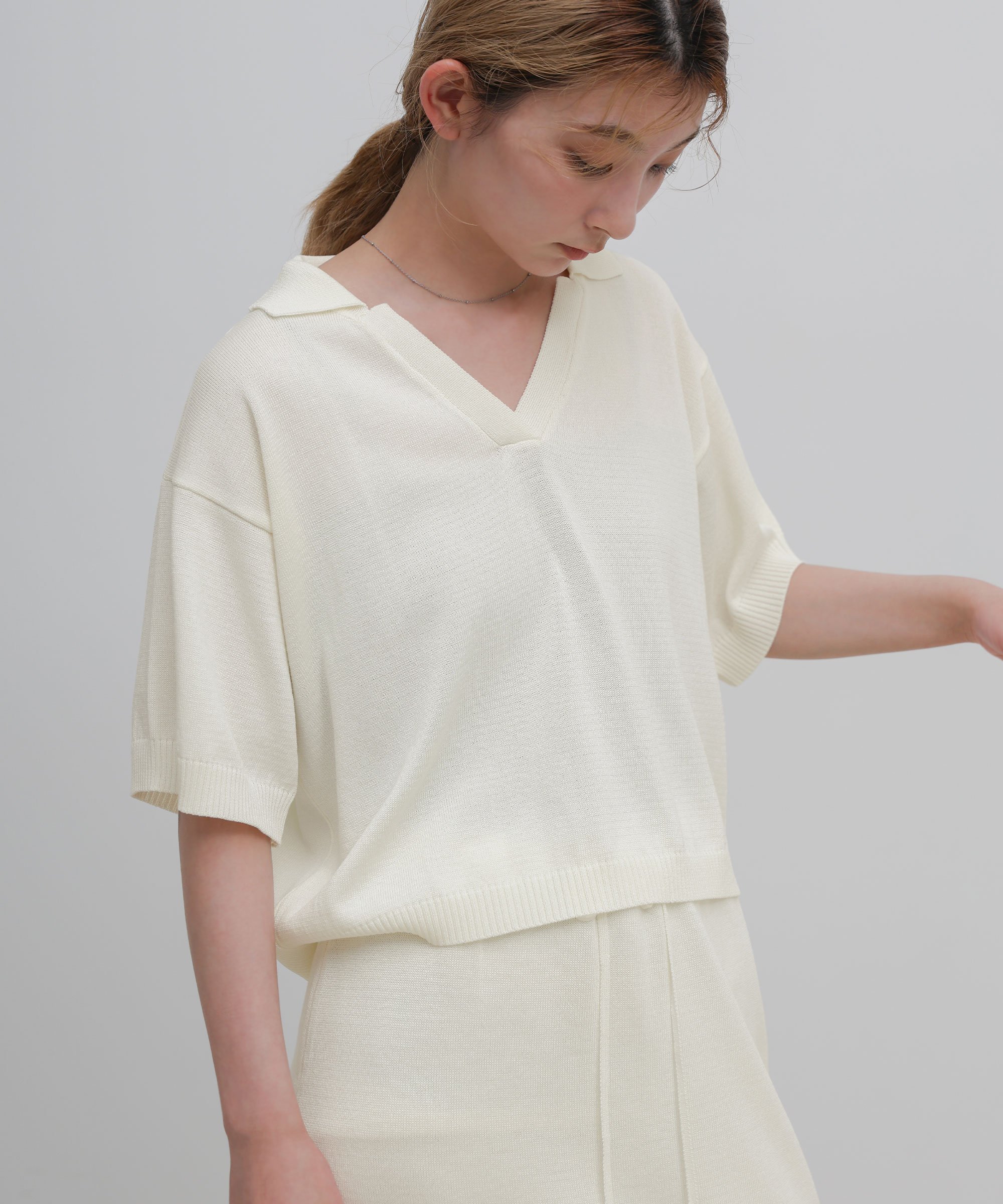 SELECT MOCA ハーフスリーブシルキースキッパーニット【セットアップ可】 セレクトモカ トップス ニット