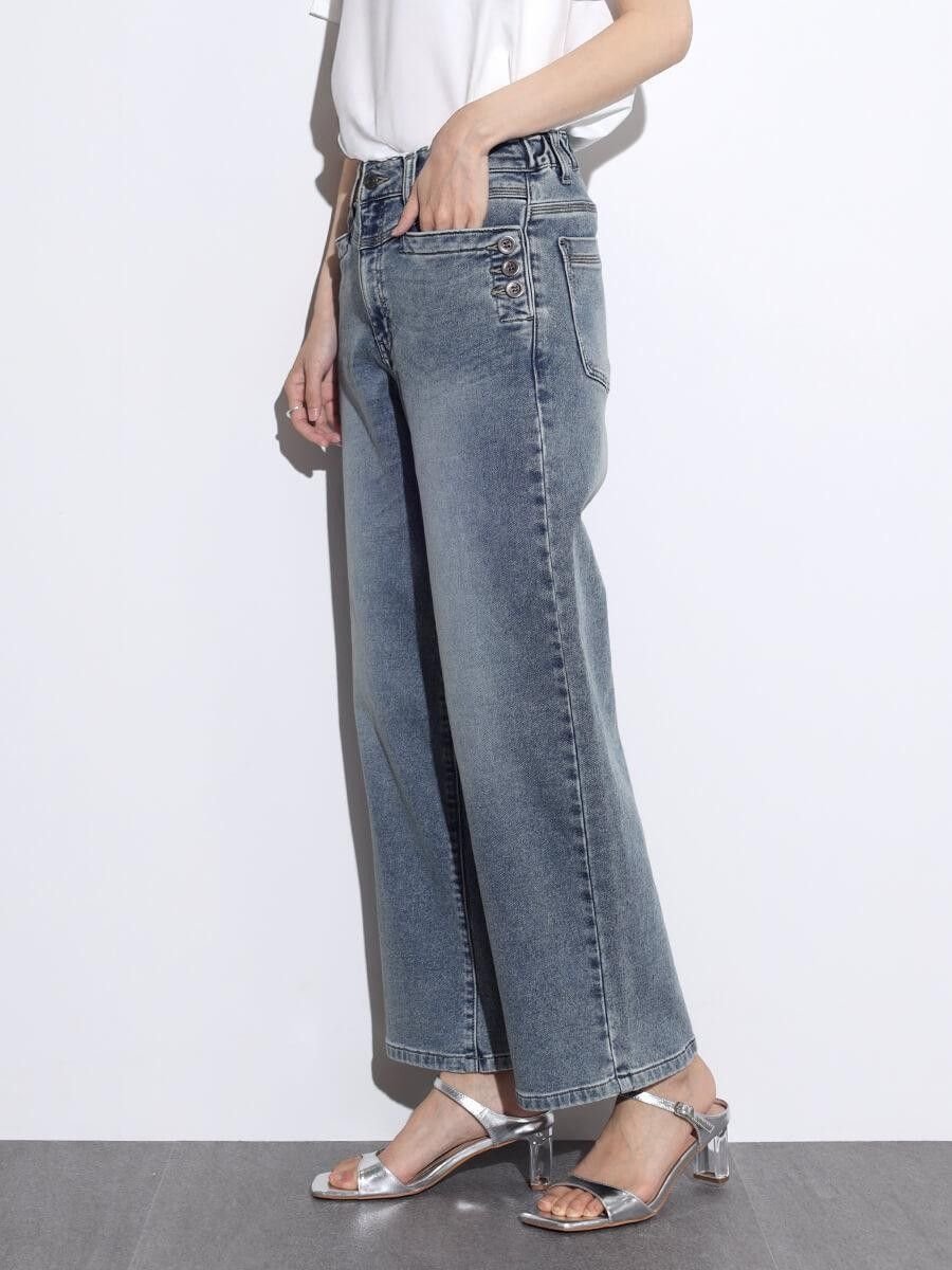 SCOTCLUB ボタンアクセントストレッチストレートデニム ヴァン パンツ ジーンズ・デニムパンツ ブルー
