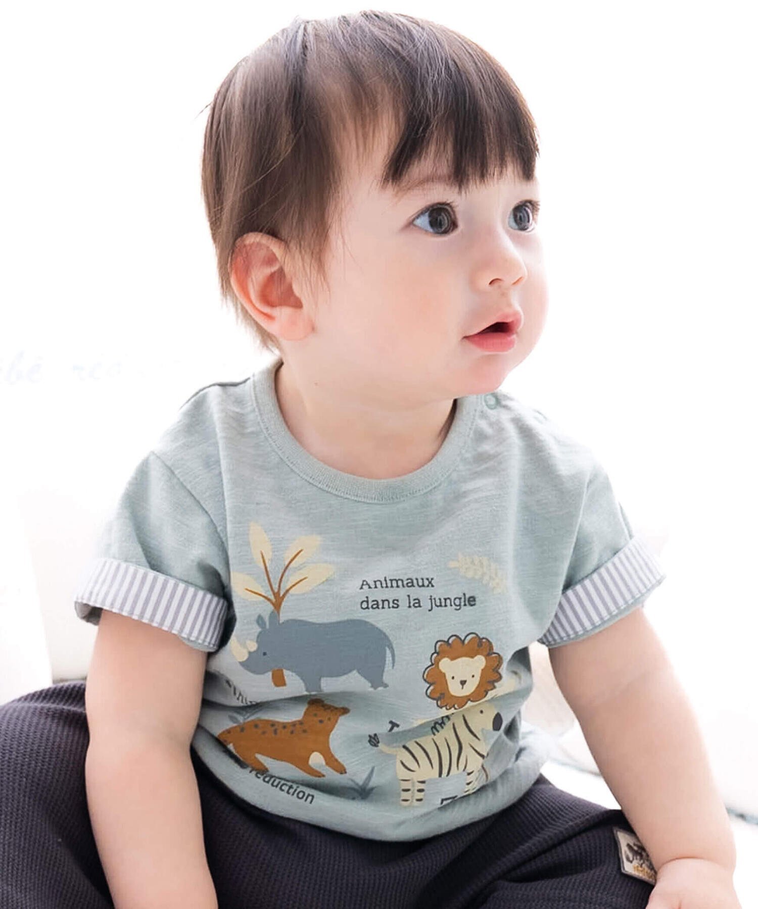 fillot de bebe reduction スラブ天竺サファリTシャツ 70~90cm ベベ オンライン ストア マタニティウェア・ベビー用品 ロンパース・カバーオール グリーン ベージュ【送料無料】