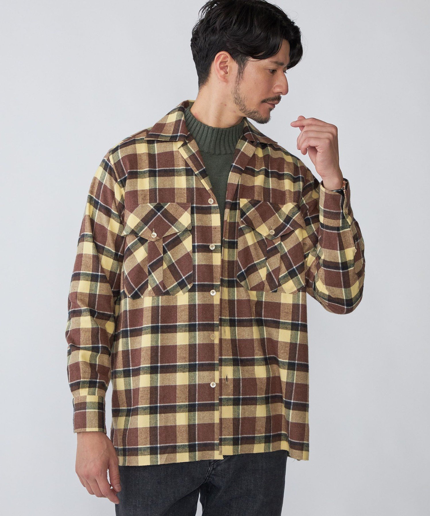 【SALE／60%OFF】SHIPS MEN 【SHIPS別注】Errico Formicola: コットンフランネル チェック オーバーシャツ シップス トップス シャツ・ブラウス ブラウン【送料無料】
