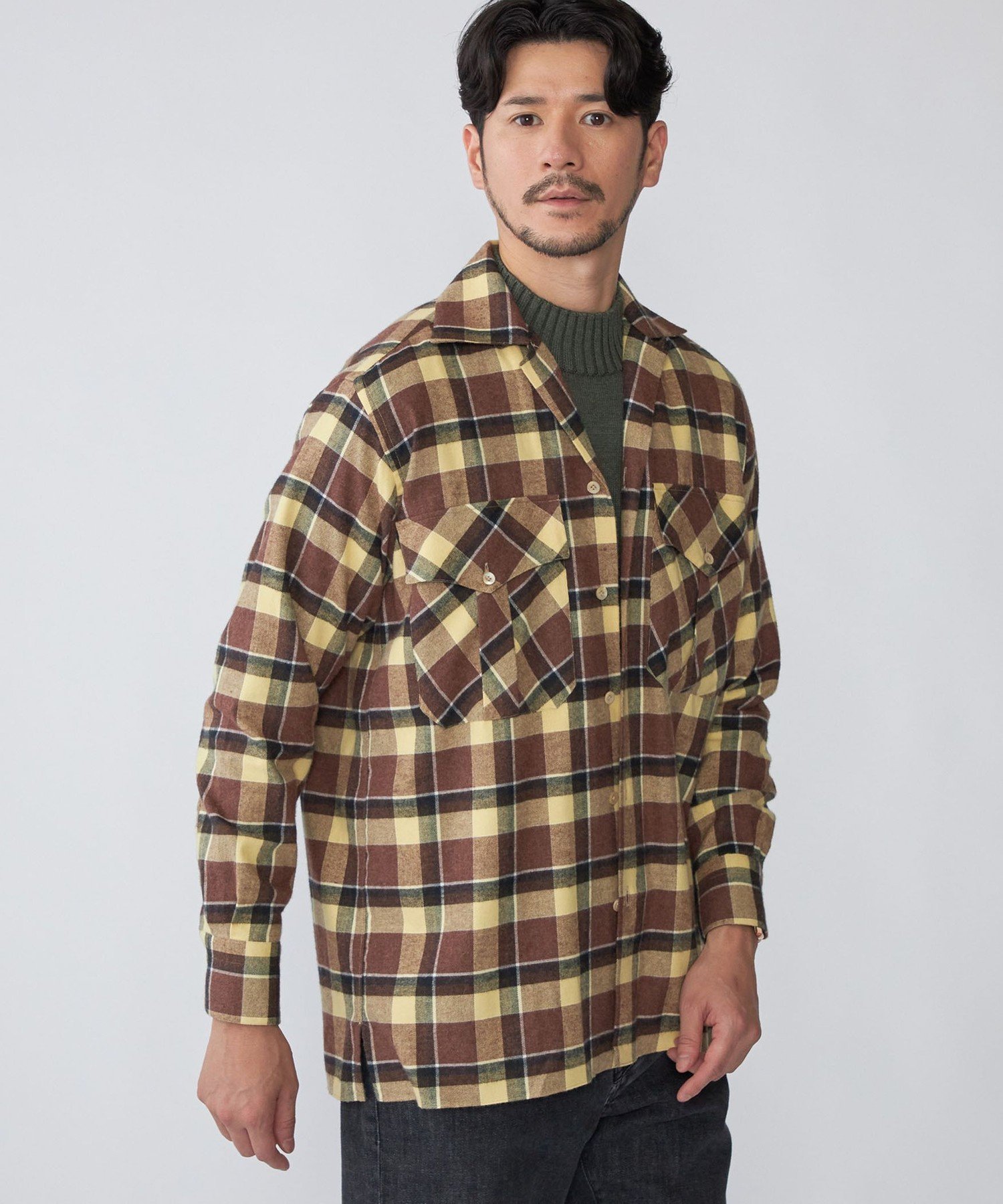 【SALE／60%OFF】SHIPS MEN 【SHIPS別注】Errico Formicola: コットンフランネル チェック オーバーシャツ シップス トップス シャツ・ブラウス ブラウン【送料無料】