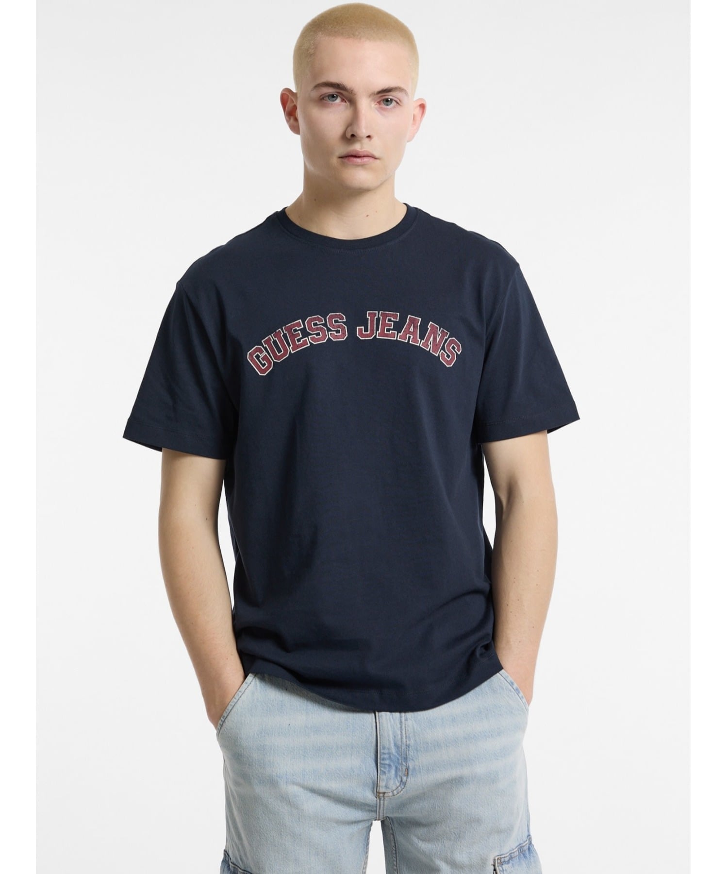 GUESS JEANS 半袖 Tシャツ(M)Crewneck Collegiate Tee ゲス トップス カットソー・Tシャツ グレー ホワイト ネイビー