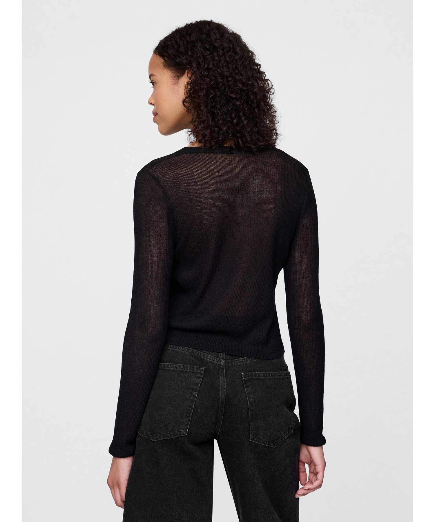 【SALE／85%OFF】GAP (W)シアーリブ クロップド フロントネクタイ カーディガン ギャップ トップス カーディガン ブラック ピンク