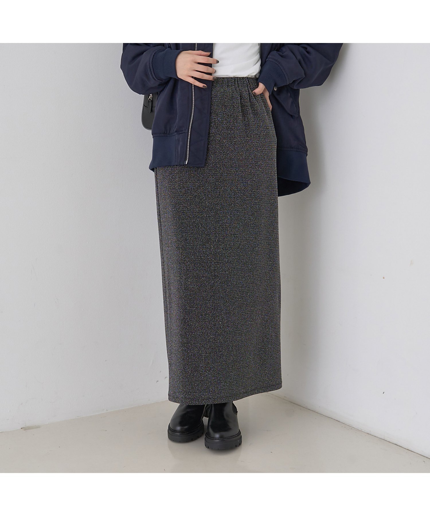 Rouge vif la cle ラメグリッタージャージナロースカート ルージュ・ヴィフ ラクレ スカート ロング・マキシスカート ブラック シルバー