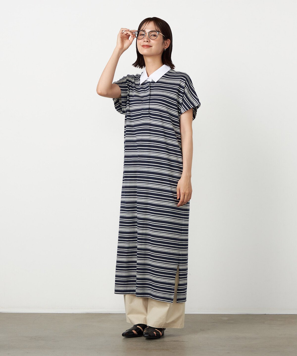 【SALE／60%OFF】COMME CA ISM マルチボーダー ラガーワンピース コムサイズム ワンピース・ドレス ワンピース ネイビー グレー ブラック