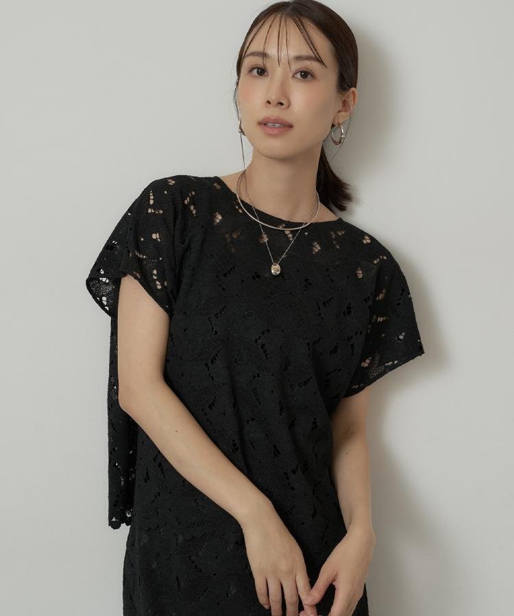 UNTITLED 【セットアップ可/品のある透け感】リーフレースブラウス アンタイトル トップス シャツ・ブラウス ホワイト ブラウン ブラック