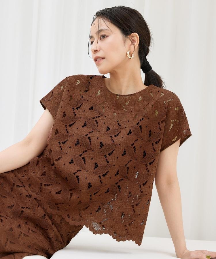 UNTITLED 【セットアップ可/品のある透け感】リーフレースブラウス アンタイトル トップス シャツ・ブラウス ホワイト ブラウン ブラック