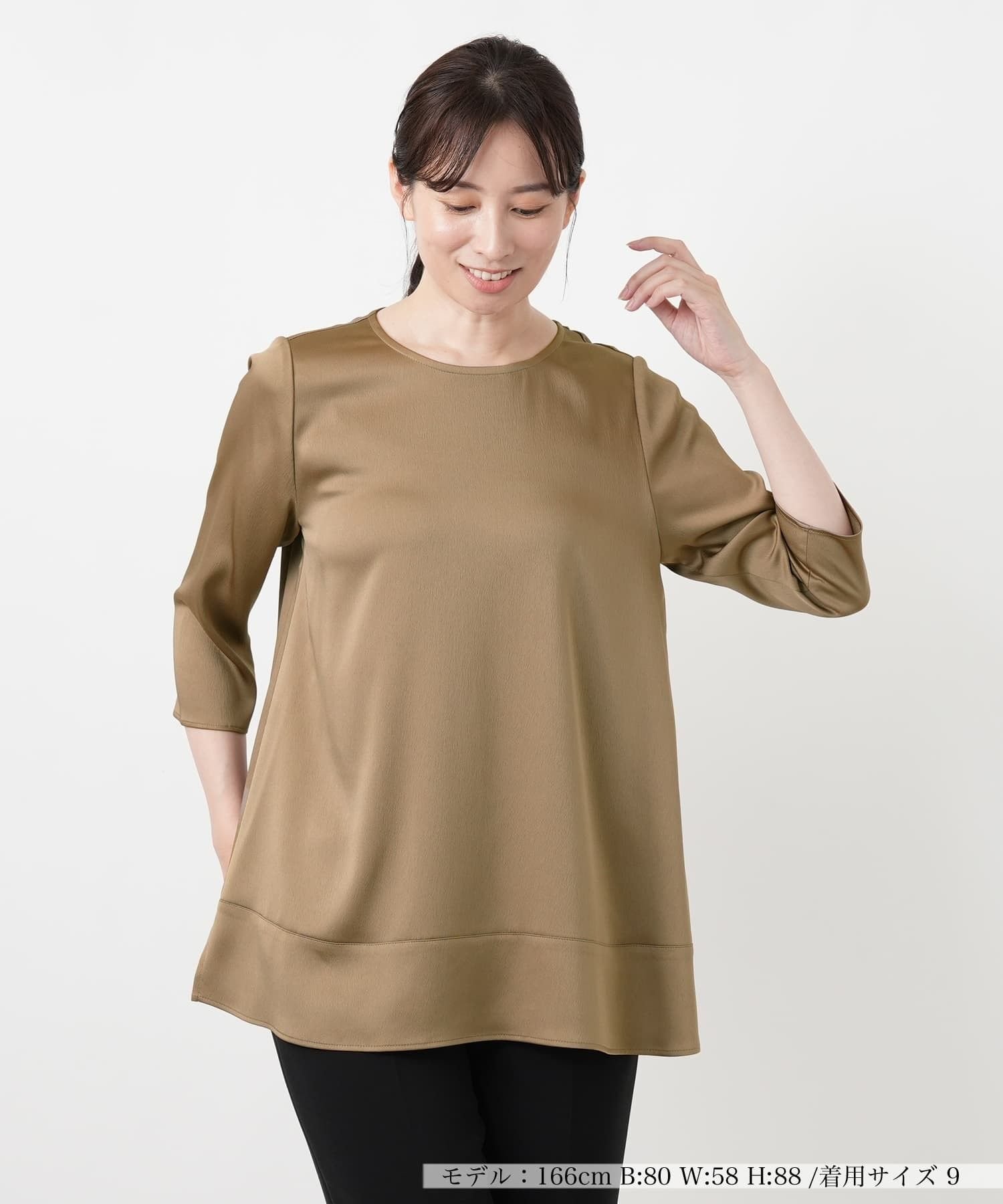 Leilian 七分袖フレアブラウス【Leilian WHITE LABEL】 レリアン トップス シャツ・ブラウス ブラウン ネイビー
