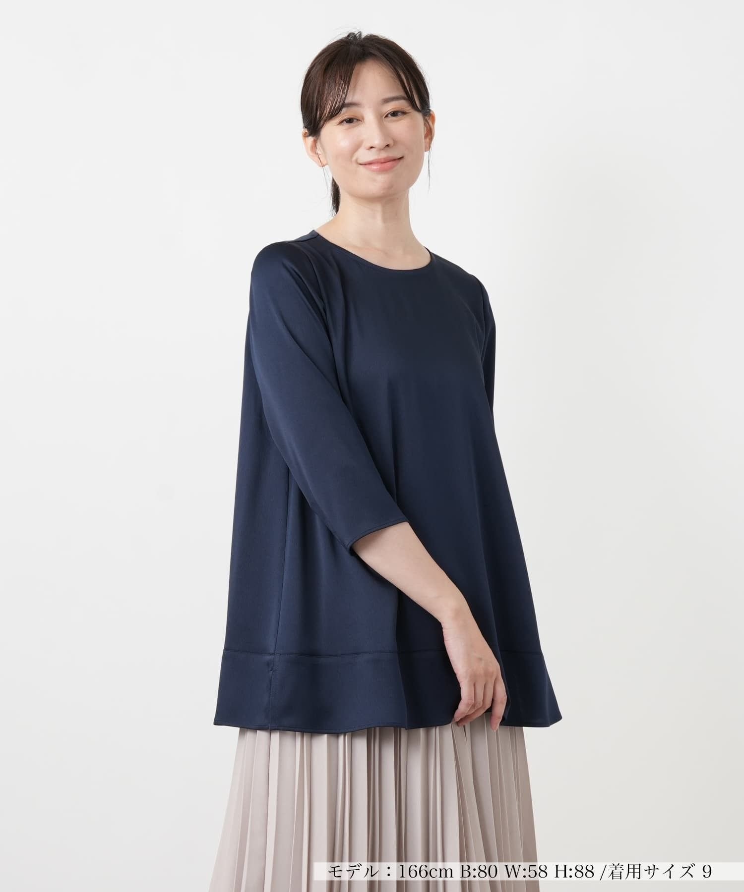 Leilian 七分袖フレアブラウス【Leilian WHITE LABEL】 レリアン トップス シャツ・ブラウス ブラウン ネイビー