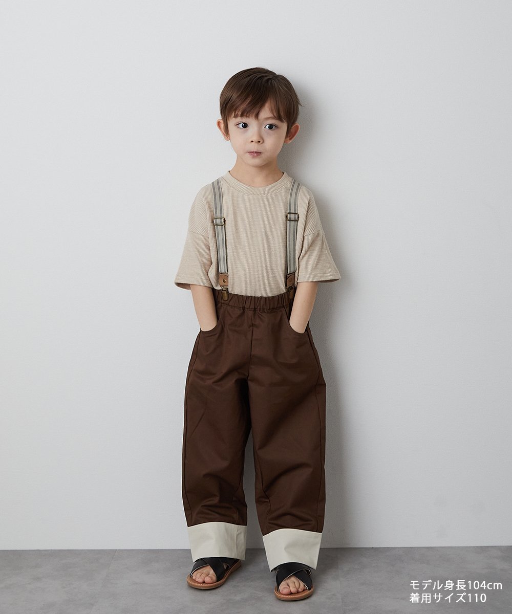 riziere 裾折り返し配色ストレートパンツ リジェール パンツ その他のパンツ ネイビー ブラウンのサムネイル