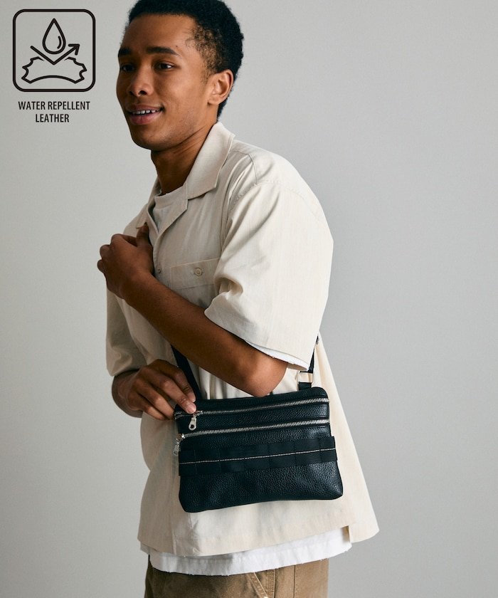 【SALE／70%OFF】Firsthand Leather Zip Crossbody Bag / レザージップサコッシュ / ショルダーバッグ / 撥水レザー 25SS フリークスストア バッグ ショルダーバッグ ブラック