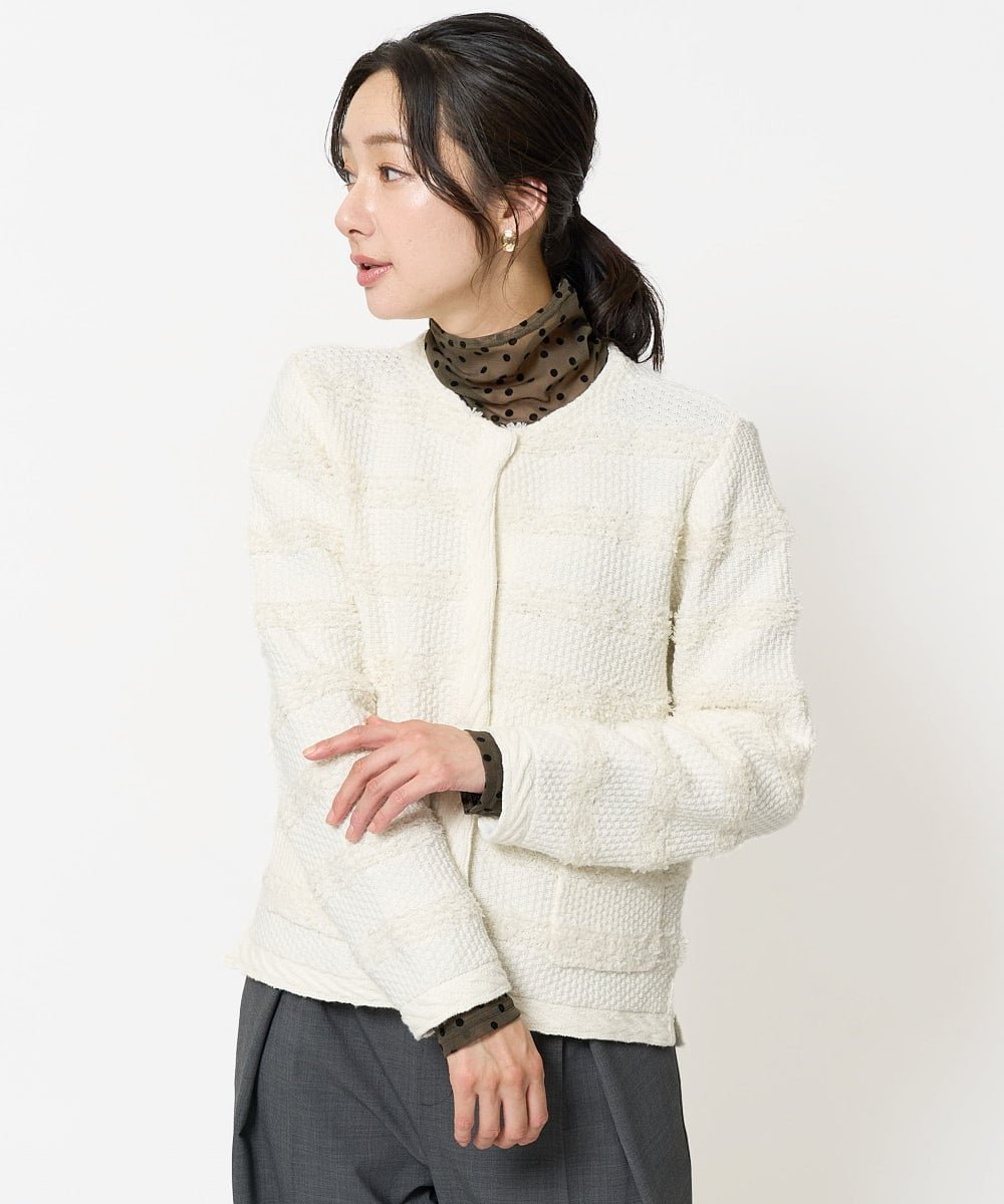 【SALE/50%OFF】GEORGES RECH ファンシージャガードツイードニットジャケット ジョルジュ・レッシュ ジャケット・アウター ノーカラージャケット ホワイト ブラック【送料無料】