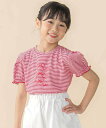 【SALE/50%OFF】BeBe Petits Pois Vert ベア天竺細ボーダーリボンプリントパフスリーブTシャツ(95~160cm) ベベ オンライン ストア トップス カットソー・Tシャツ ネイビー レッド