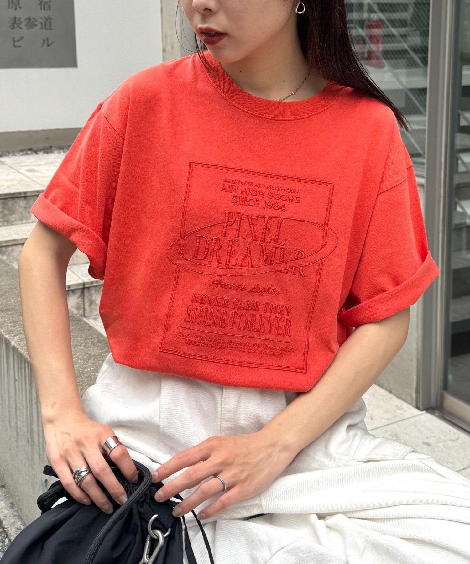 【UNISEX】【プラスサイズあり】スクエア総刺繍ロゴTシャツ チャオパニックティピー トップス カットソー・Tシャツ グリーン オレンジ ブルー グレー ホワイト