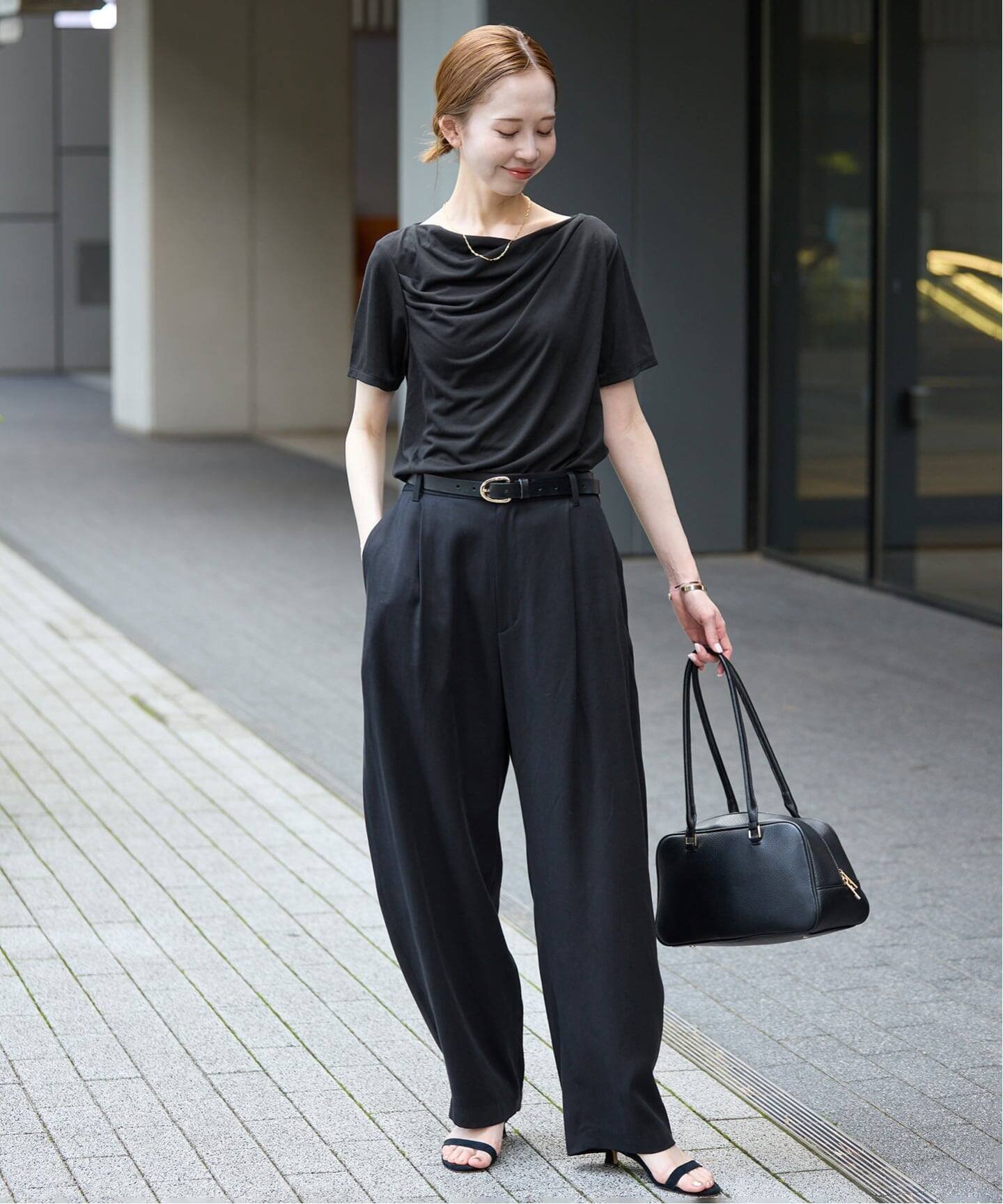 SLOBE IENA ソフト天竺ドレープTEE スローブ イエナ トップス カットソー・Tシャツ ブラウン ブラック