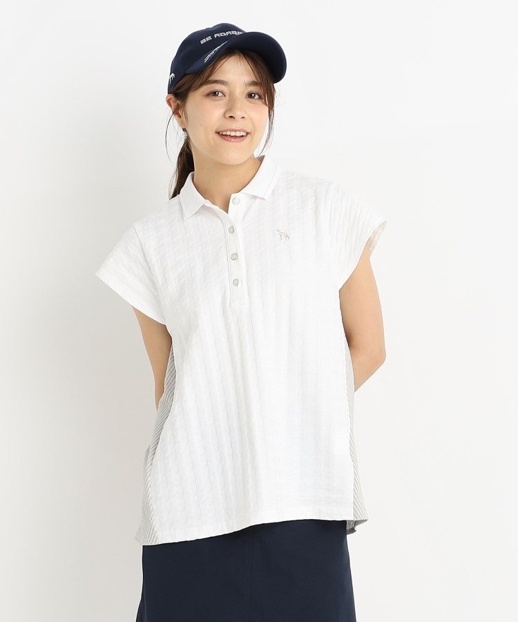 【SALE／40%OFF】adabat ストライプ*千鳥デザイン 異素材組み合わせ フレンチスリーブ
