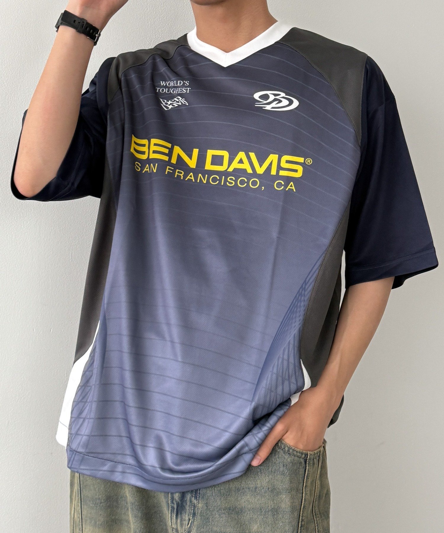 【SALE／25%OFF】WEGO MEN'S BENDAVIS GAME SHIRT TOP ウィゴー トップス カットソー・Tシャツ ネイビー ホワイト【送料無料】