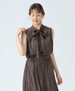 BEAMS HEART WOMEN 【秋まで使える】フロッキードット サテン ボウタイブラウス 25AW ノースリーブ きれいめ お仕事 オフィス オンオフ兼用 ビームス ハート トップス シャツ・ブラウス ブラック ブラウン【送料無料】