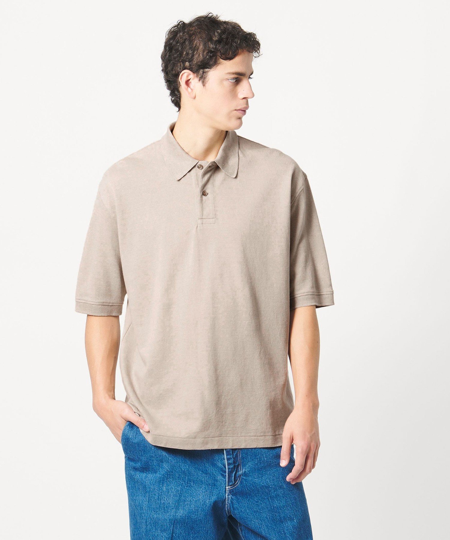 ＜LOEFF＞ピケ ショートスリーブ ポロシャツ UNISEX ユナイテッドアローズ トップス ポロシャツ グレー ホワイト