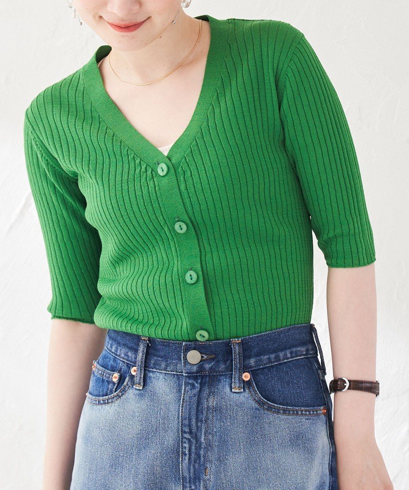 【SALE／33%OFF】coen 【WEB限定】華奢な女性らしさを演出する.リブVネックニットカーディガン コーエン トップス カーディガン ホワイト ブラック グレーのサムネイル