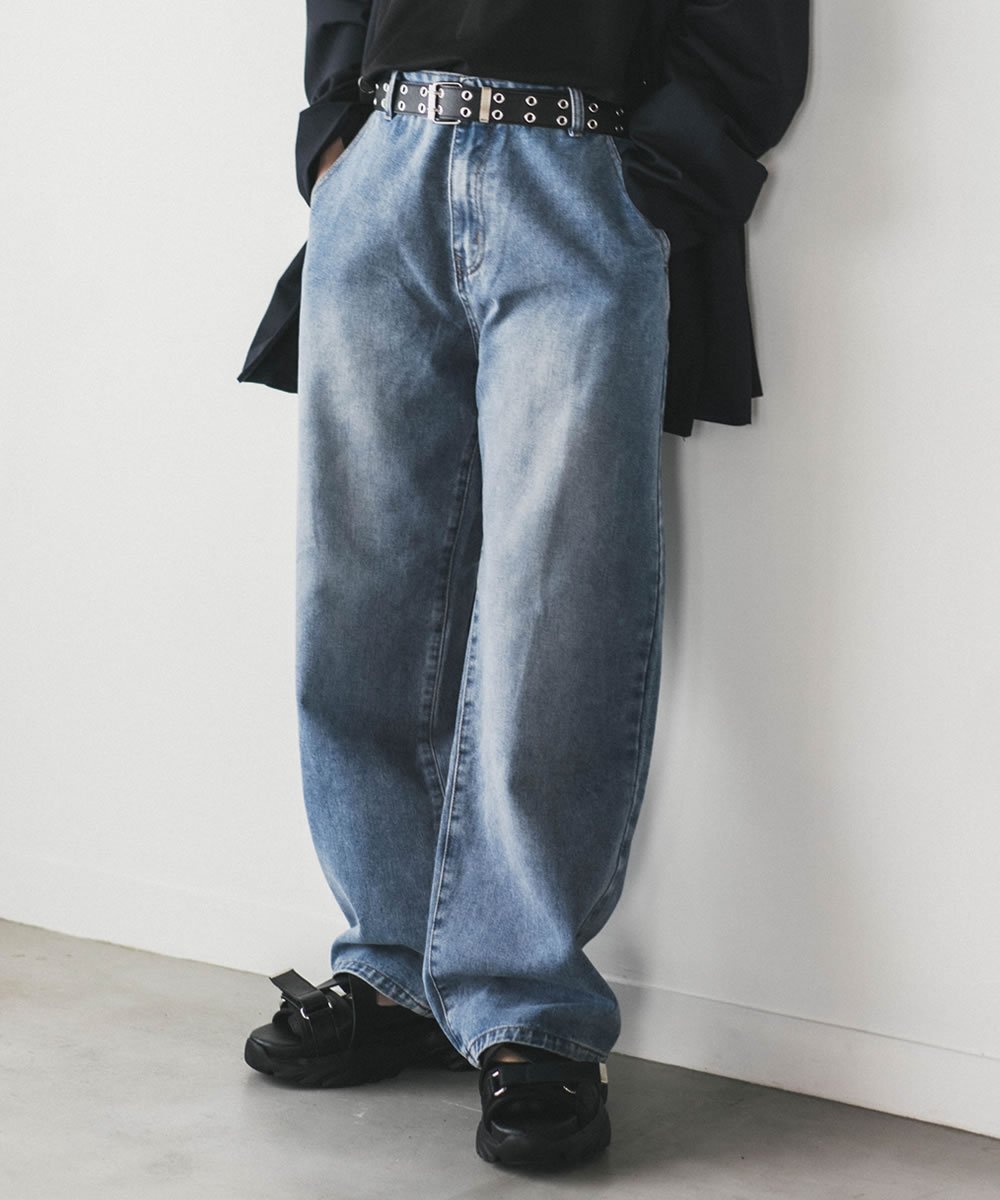 Shoowtime ヴィンテージメイクオーバーワイドデニムパンツ ショウタイム パンツ ジーンズ・デニムパンツ ブルー ブラック グレー