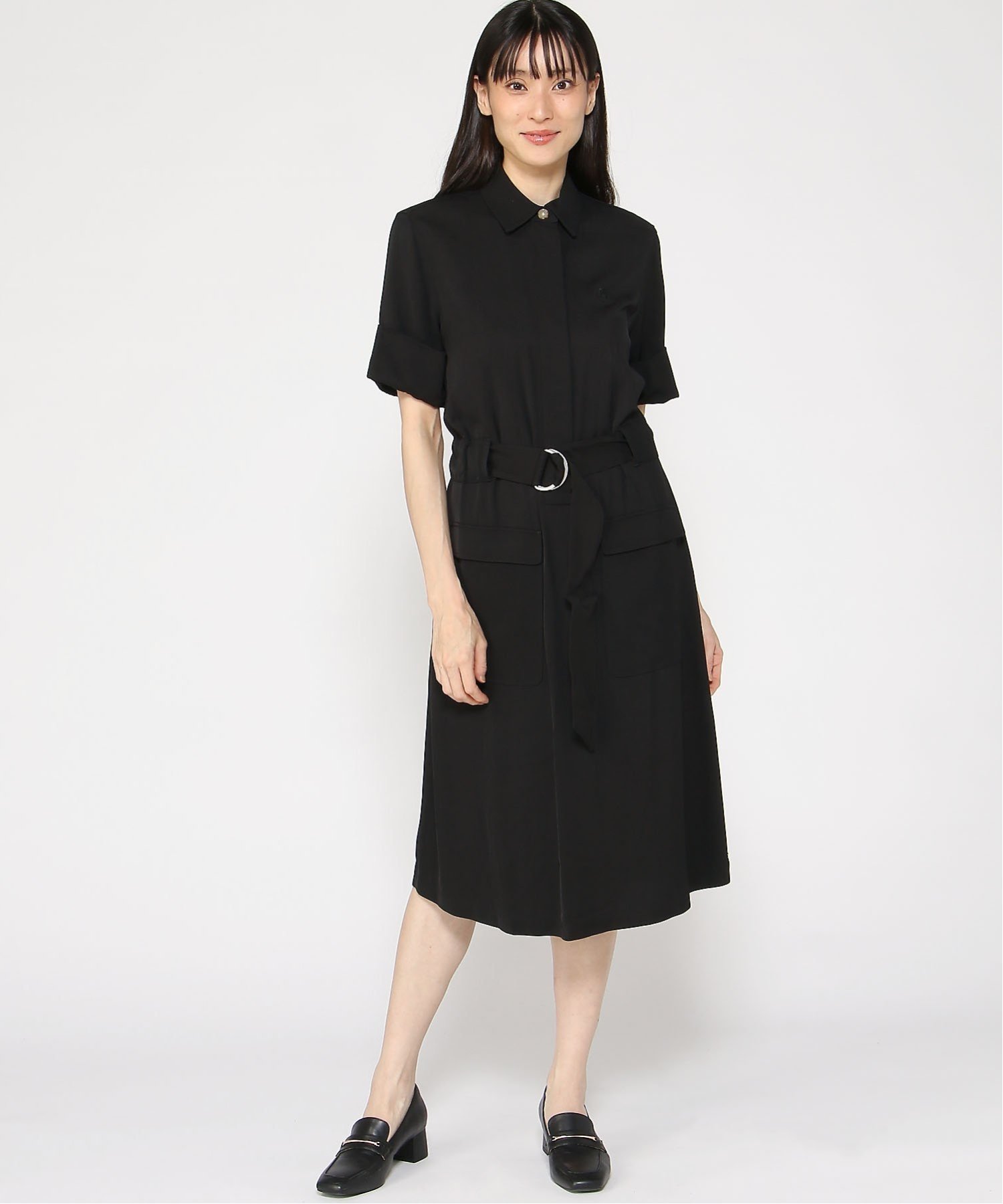 【SALE／30%OFF】TOMMY HILFIGER (W)TOMMY HILFIGER(トミーヒルフィガー) ユーティリティミディシャツワンピース トミーヒルフィガー ワンピース・ドレス シャツワンピース ブラック ベージュ【送料無料】