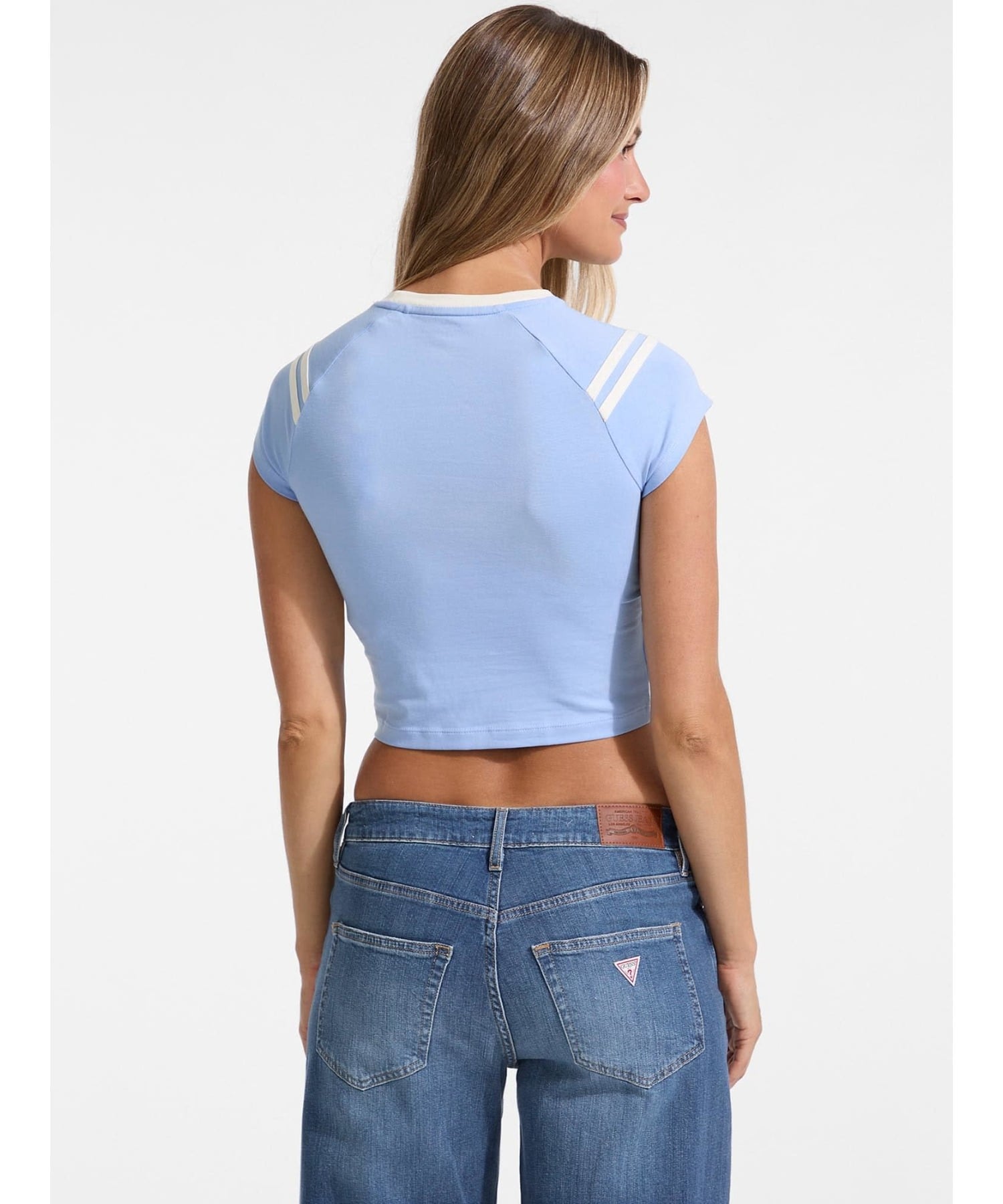 GUESS JEANS 半袖 Tシャツ レディース(W)Eco Raglan 81 Tee ゲス トップス カットソー・Tシャツ ホワイト ブルー